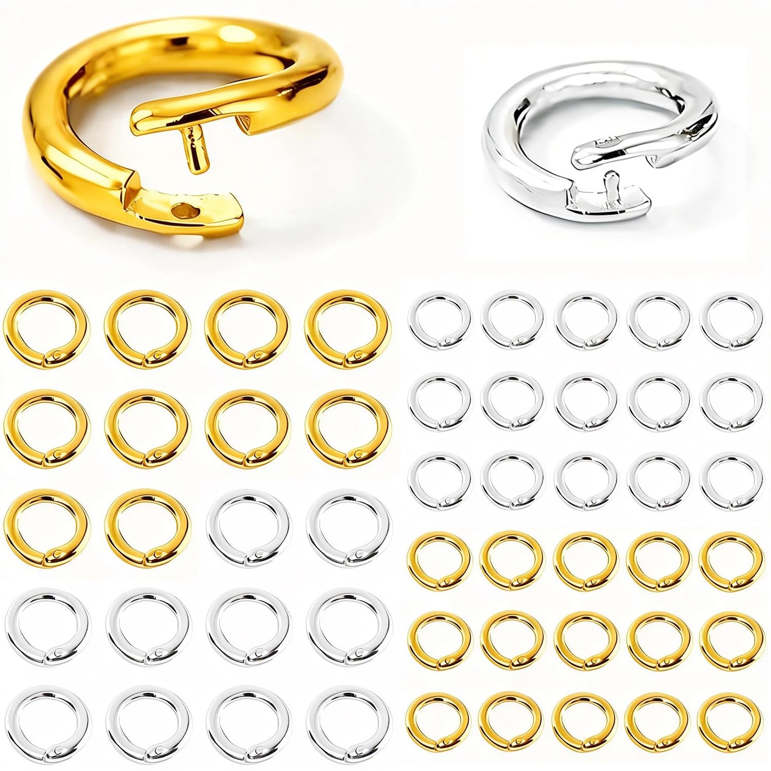 Anneaux pour la fabrication de bijoux plaqués or 18k, kit de 50 apprêts robustes anti-perte