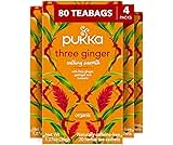 Pukka Three Ginger Organic Herbal Tea, Digestion-Aiding Infusion With Ginger, Turmeric, and Galangal, Tea Gift Set Ideal After Meals, Caffeine Free, 80 Total Bags (20ct - Pack of 4)