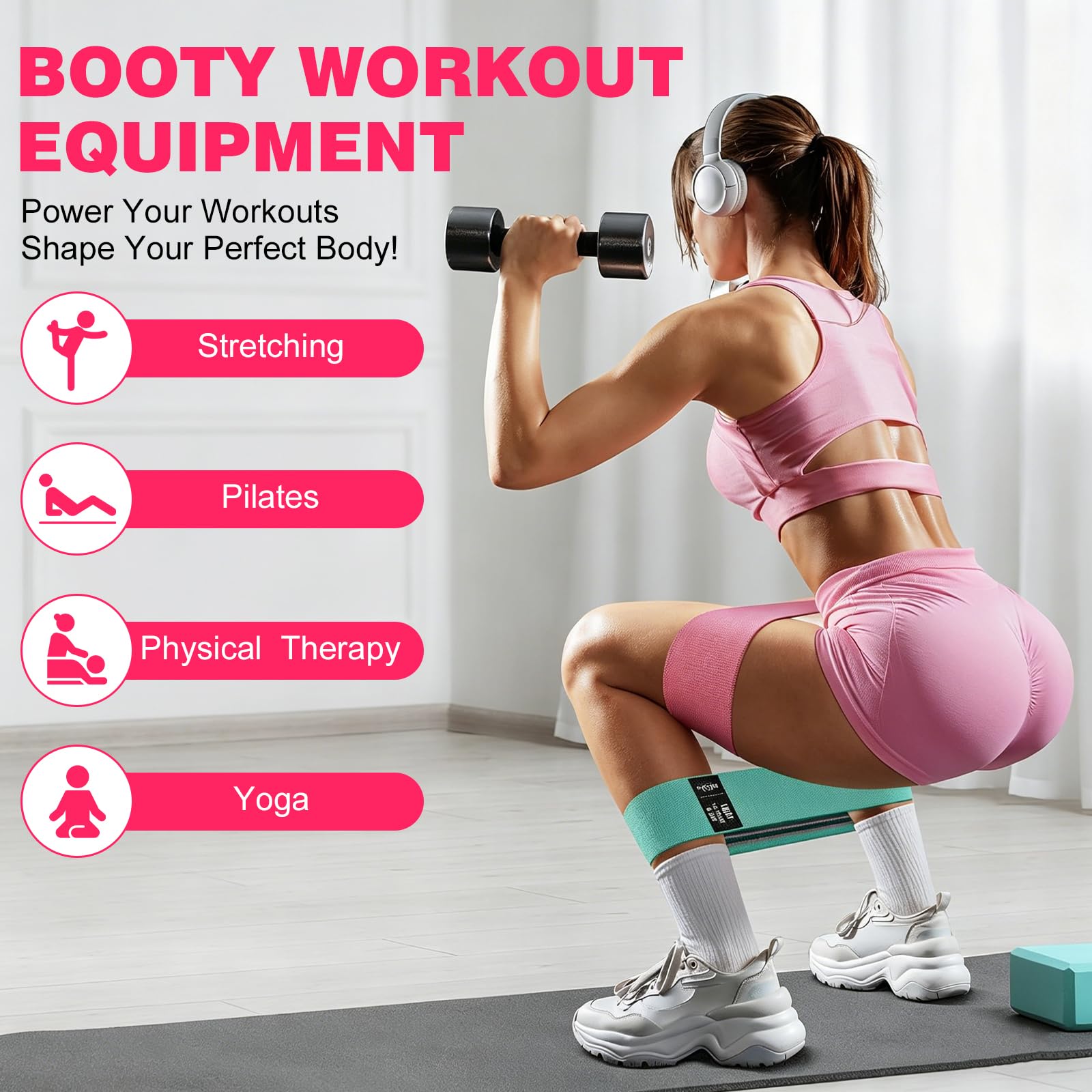 Pilates Ring Set, Pilatesring mit 35 cm Yoga Circle, Yoga Ball, 3 Fitnessbänders, Home Pilates Zubehör für Frauen