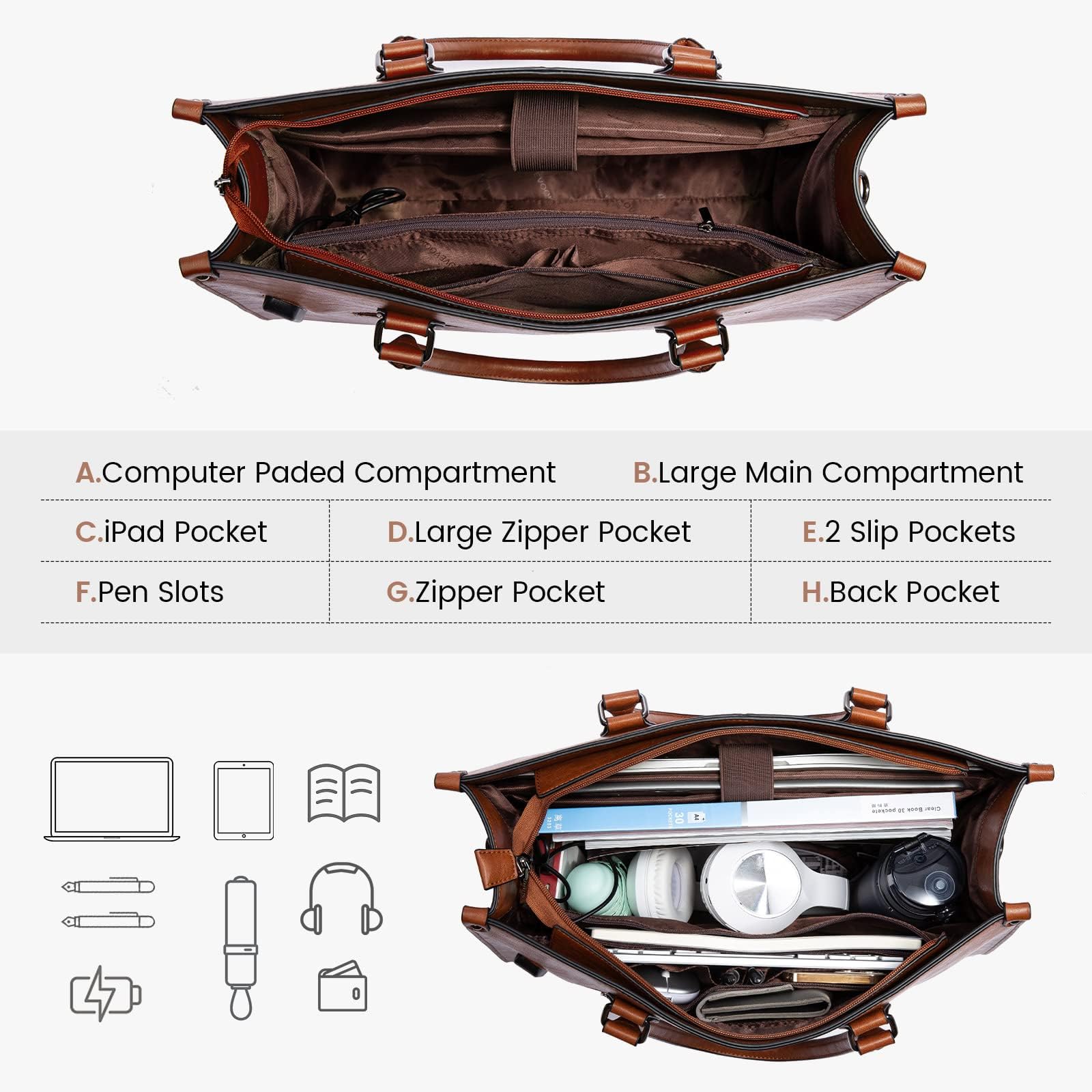 LOVEVOOK Bolso de mano para ordenador portátil para mujer, grande, 15,6 pulgadas, piel sintética, bolso de la compra, bolso de mano, bolso de trabajo, bolso de trabajo, bolso de mensajero, bolso para
