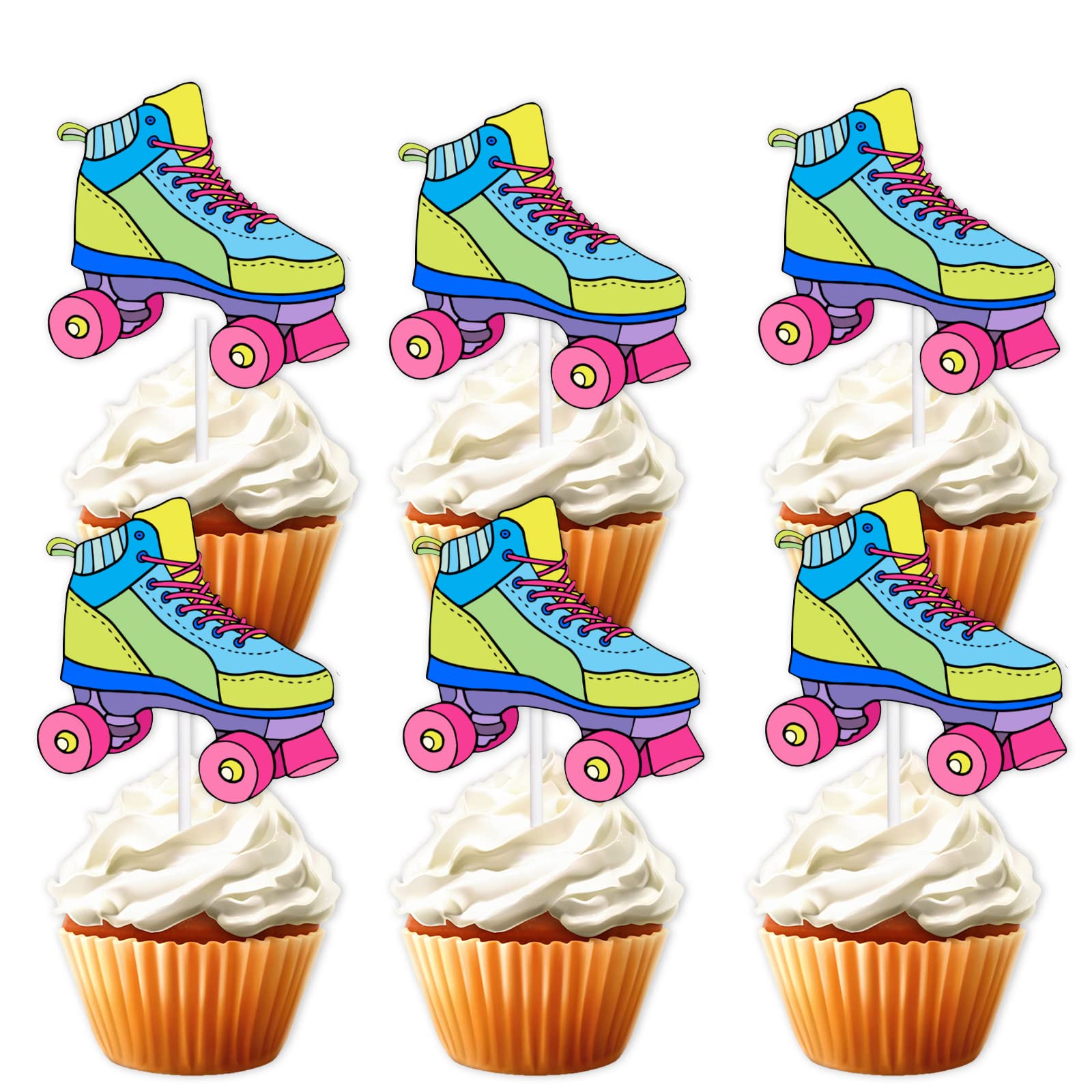 Ice Cream Fruit Dessert Cupcake Toppers - 18 Pack, Colorful Glitter Happy Birthday Sensory Pop Decorations