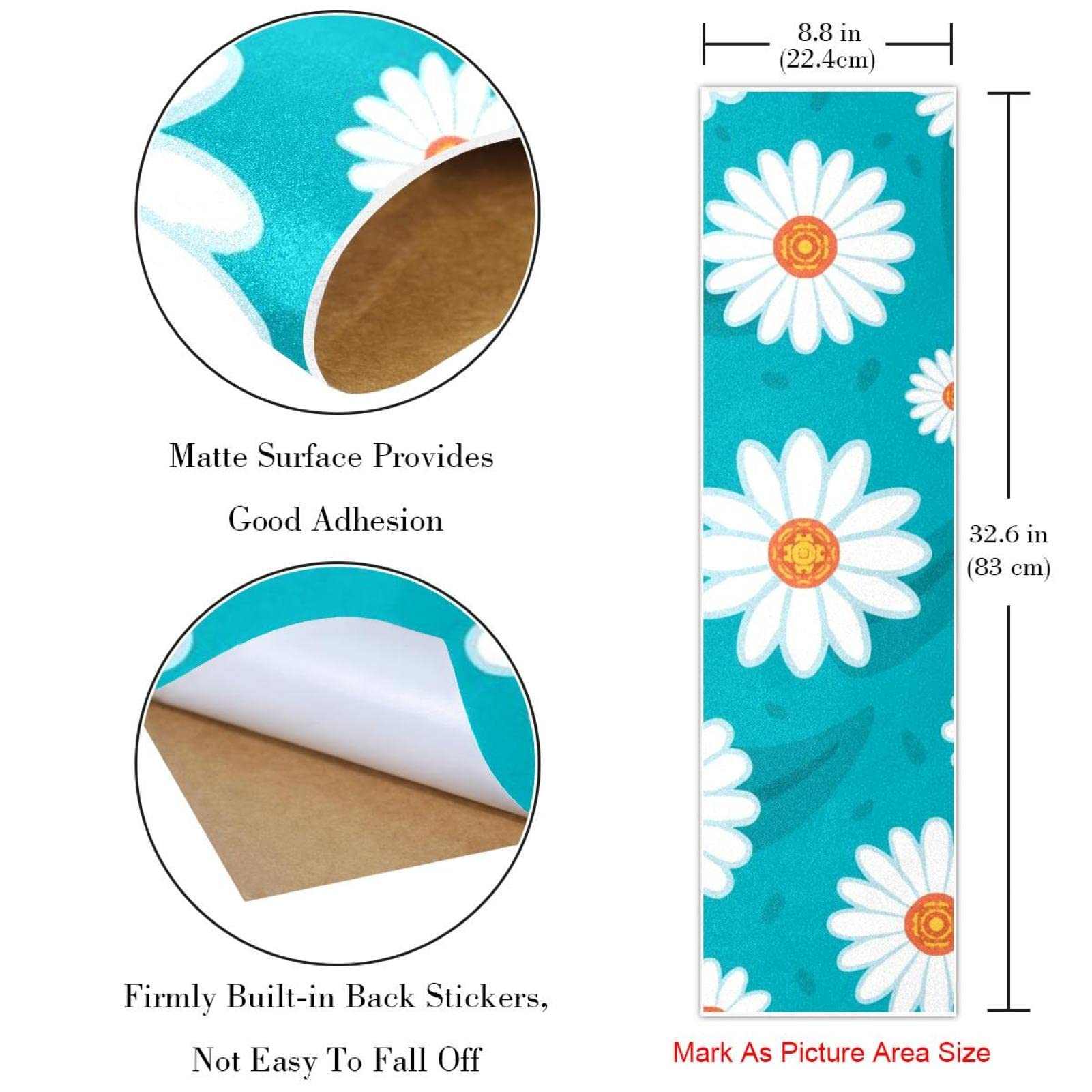 Lot de 2 feuilles de papier abrasif pour skateboard et longboard Motif marguerites blanches Fond bleu