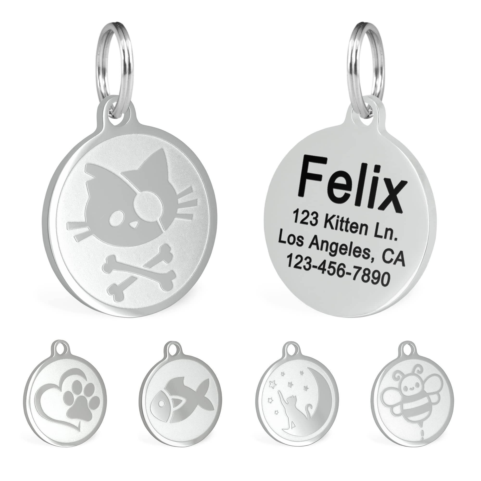 Ultra Joys Engraved Cat Name Tags Personalized - Stainless Steel Name Tag Pet Identification - Small Dog ID Tags Personalized for up to 4 Lines of