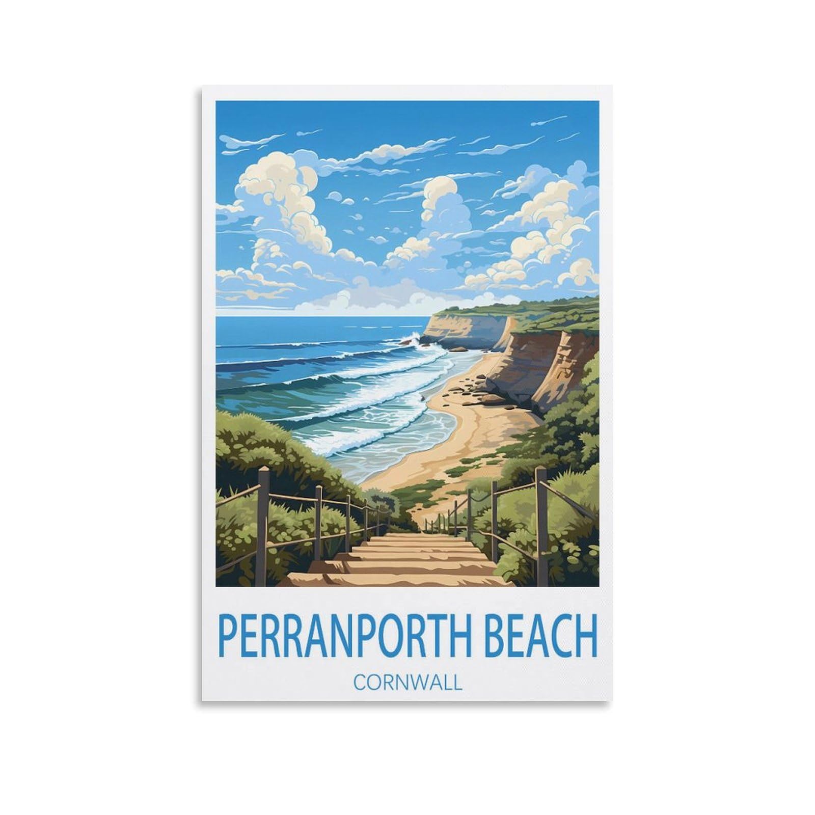 EZMLFA 5D Diamond Art Kits for Beginner,Perranporth Beach Cornwall Crystal Rhinestone Embroidery Craft Kits for Home Wall Decor Gifts, 40x40cm