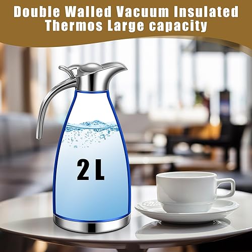 Miniatura 4 de 4 jarras térmicas de acero inoxidable de 68 onzas con tapa, jarra aislada, botella de té al vacío de doble pared con cepillos para agua caliente, té