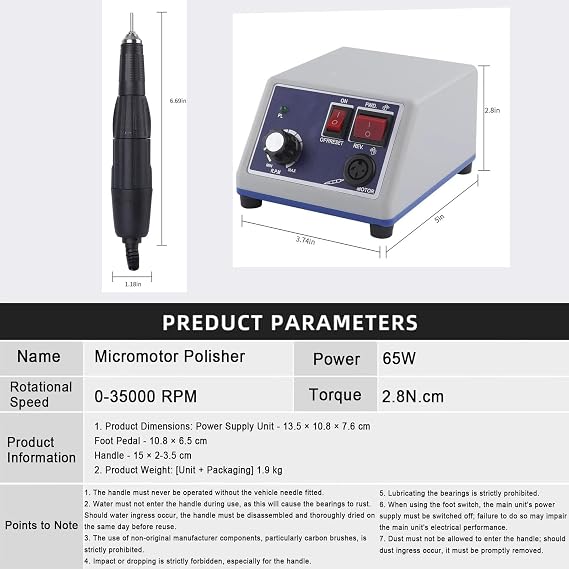 SenhE 65W Lab Marathon Micromotor Polishing, Dental Lab Micromotor Polish Machine, 35000 rpm Electric Micromotor Polishing Machine for Dental Laboratories and Clinics
