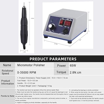 SenhE 65W Lab Marathon Micromotor Polishing, Dental Lab Micromotor Polish Machine, 35000 rpm Electric Micromotor Polishing Machine for Dental Laboratories and Clinics