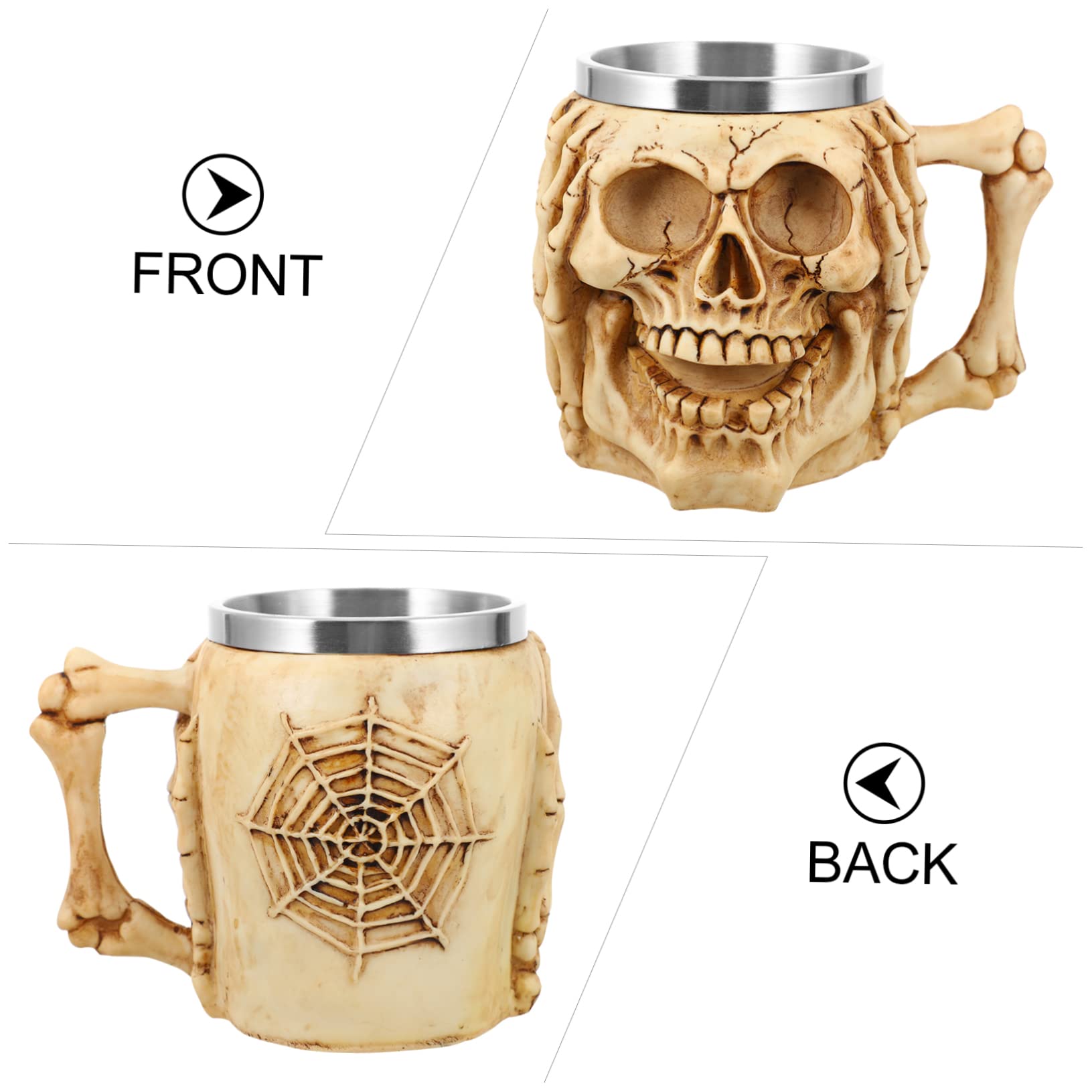 PRETYZOOM 3 Piezas Tazas Decoración De Halloween Esqueleto Vasos Vikingo Taza De Café Gótico Caldero Forma De Calavera Copa Esqueleto Copa De Beber Cuerno Cráneo Taza De Té De Acero