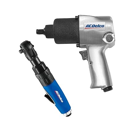 ACDelco ANI405A-NK1 Pneumatic Heavy Duty Twin Hammer 5-Speed Impact Wrench & 3/8? Ratchet Wrench Combo Tool Kit
