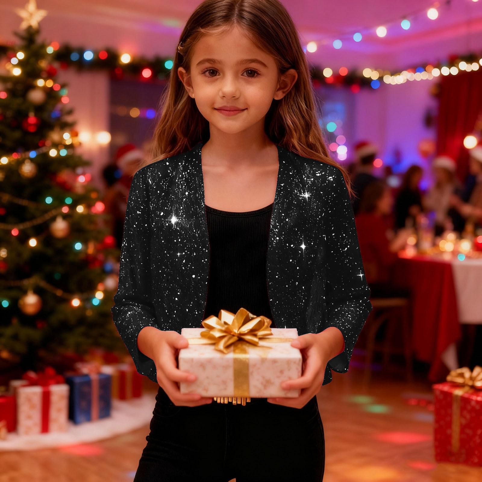 EMATOP Pailletten Blazer Mädchen Elegant Kurz Cardigan Freizeit Leicht Jacke Langarm Glitzer Anzugjacke Festlich Vintage Schulterjacke Lässig Bequem Trenchcoat Mode Sakko Bürojacke 4-14 Jahre