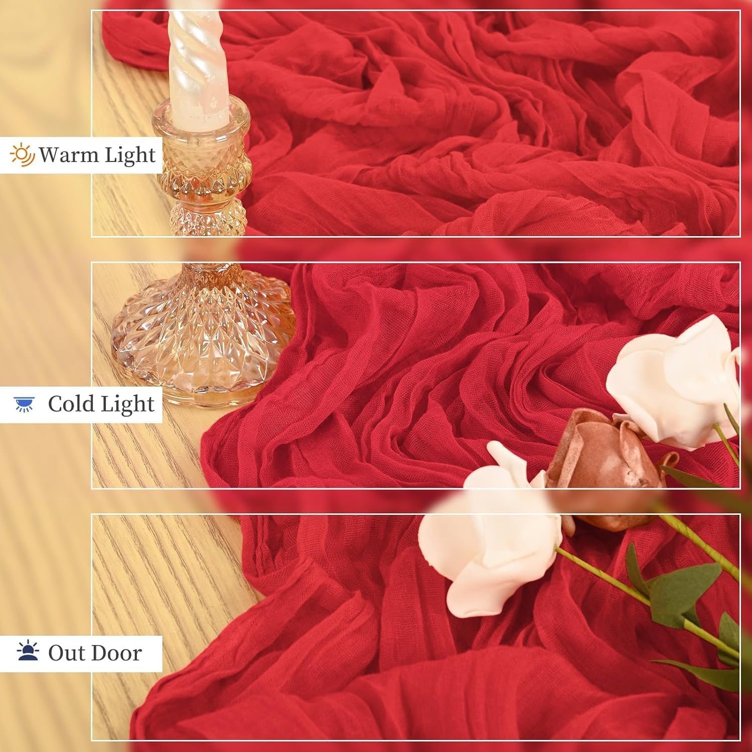 10 Pack Red Cheesecloth Table Runner 14FT Gauze Table Runner with Natural Wrinkle 35*170 inch Rustic Table Decoration, Romatic Wedding Table Runner Boho for Reception Party Banquet Baby Shower