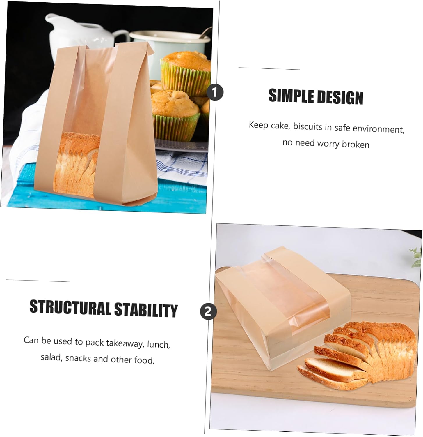 ORFOFE 50pcs Kraft Paper Baking Bread Packaging Bags Bread Bags Stickers Paper
