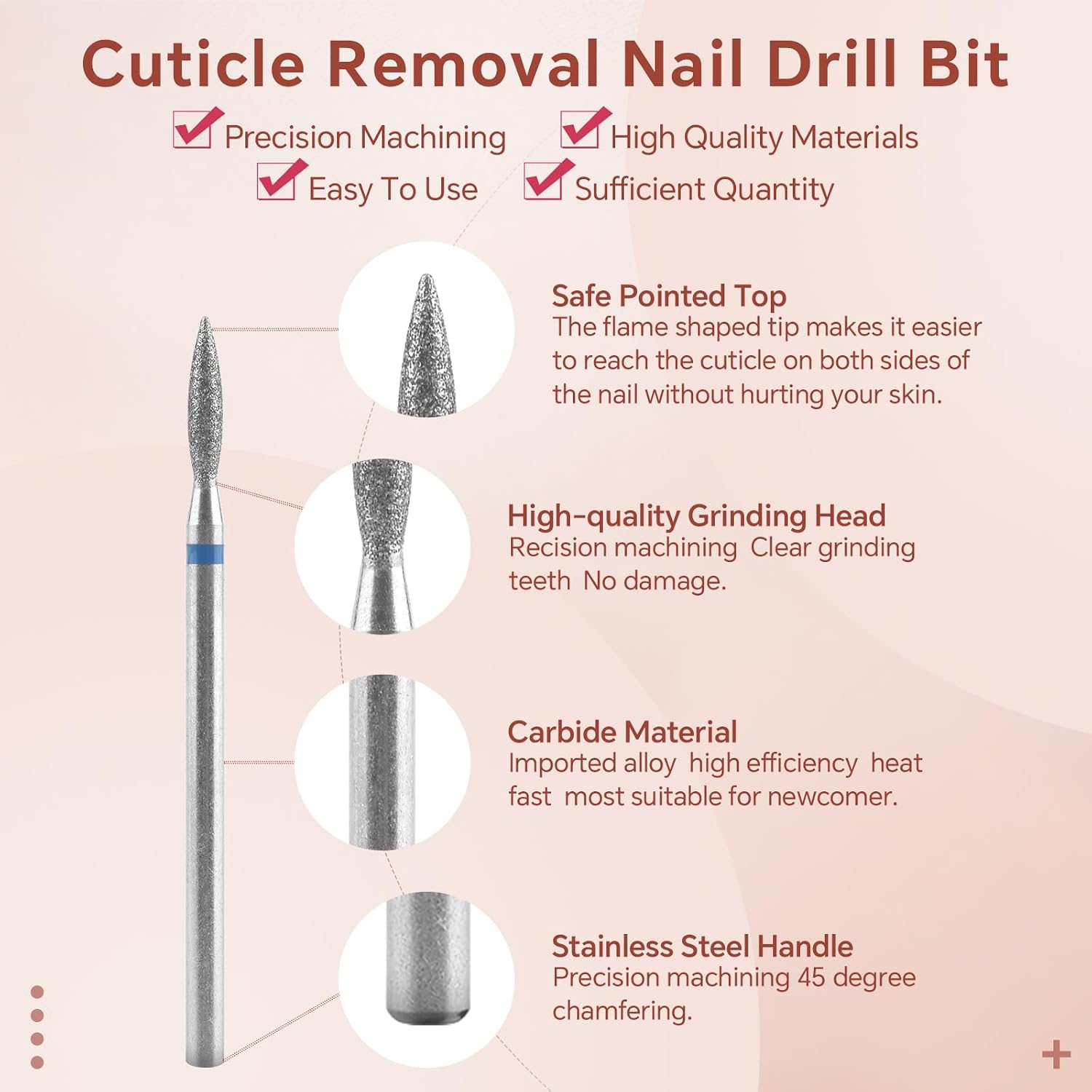 50Pcs Flame Shape Cuticle Nail Drill Bits 3/32'' Safety Carbide Nail Drill Bits Professional Manicure And Pedicure Drill Bits For Cuticle Dead Skin Nail Prep (Large Flame(Medium))