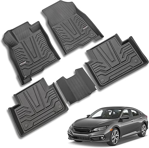 Alfombrillas de automóvil compatibles con Civic SedanHatchbackType R, TPE negro, protección para todo tipo de clima, forros para piso delantero y
