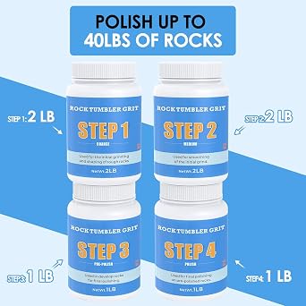 Rock Tumbler Grit Kit [6 Pounds], Polish Up to [40 lbs.] of Rocks, 4 Steps Polish Refill Media Kit, Compatible with All Rock Tumbler, Essential Kit for Polishing
