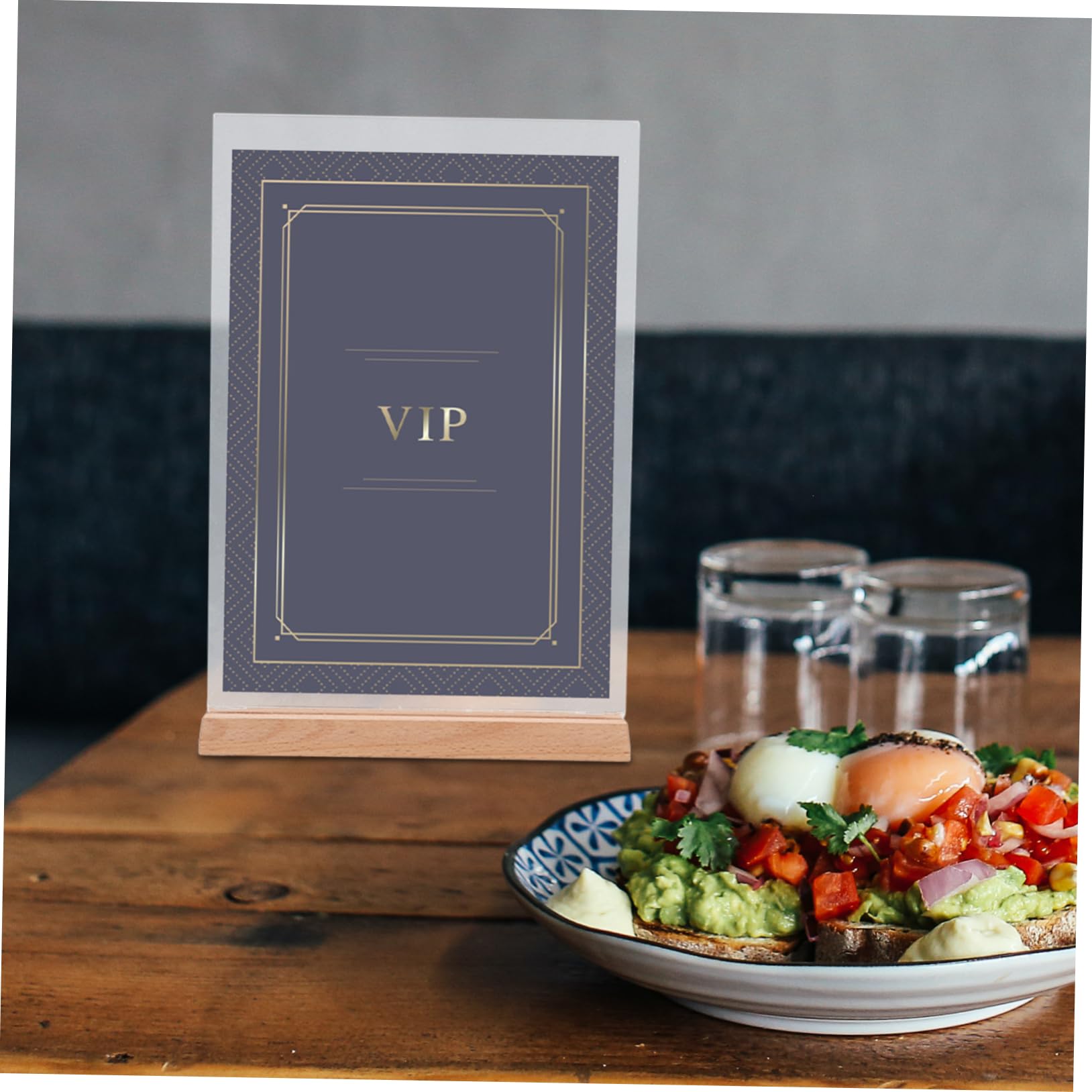 SHINEOFI 2piezas Soporte De Menú Acrílico Doble Cara Con Base De Madera Expositor Para Mesas Soporte Para Carteles Para Restaurantes y