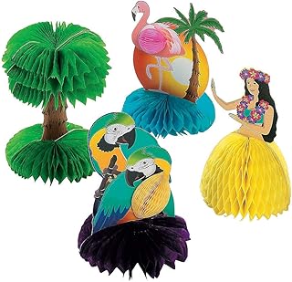 Fun Express - Mini Tropical Tissue Decorations for Party - Party Decor - General Decor - Centerpieces - Party - 12 Pieces