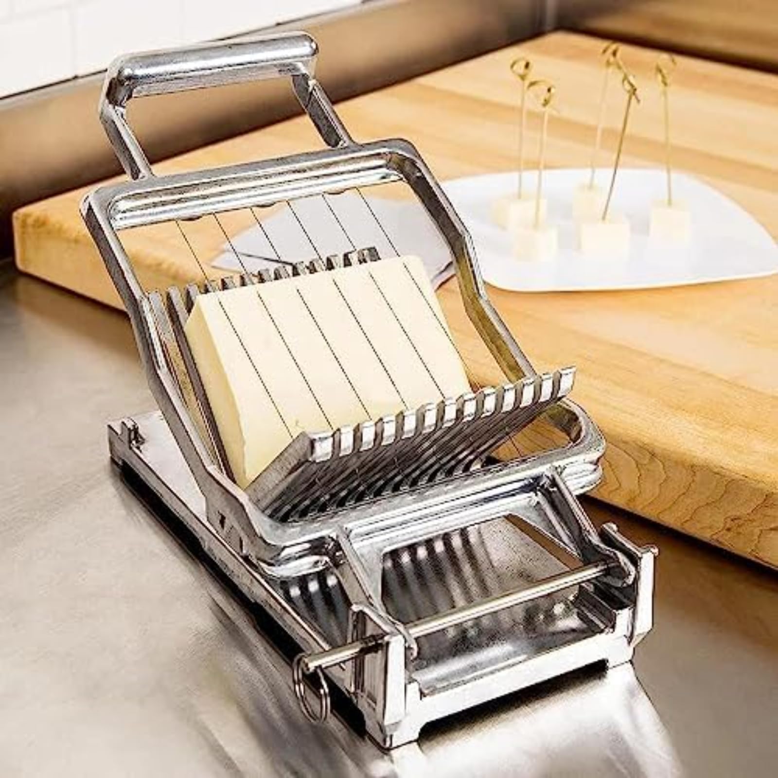 Heavy Duty Käseschneider, 304 Edelstahldraht & Guss-Aluminium-Basis, Multifunktions-Lebensmittelschneider für Butter, Tofu, Soft Cheese, enthält 2 Dickenteller, einfach sauberen Griff