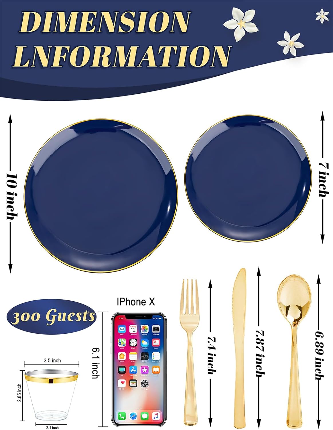 WDF 300PCS Navy Blue Plates Disposable - Blue Plastic Plates 50guest Heavy Duty Plastic Dinnerware Sets for Party/Wedding/Birthday - Image 2
