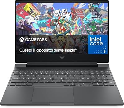 HP Victus 15-fa2003sl Notebook, Intel Core 5-210H, 16GB RAM, 512GB SSD, Display 15.6” FHD IPS 144Hz, Wi-Fi, Nvidia RTX 5050 8GB, Windows 11, 3 mesi di Game Pass Inclusi, Grigio