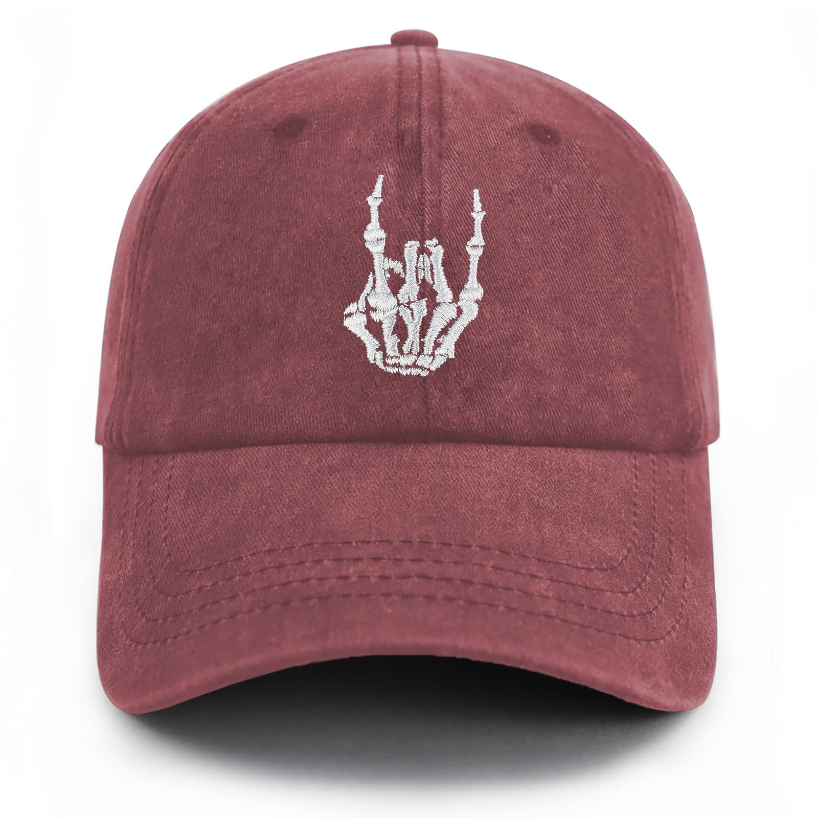 Skeleton Hand Baseball Cap Embroidered Dad Hat Adjustable Hats for Men Women Unisex Style Headwear(Red)