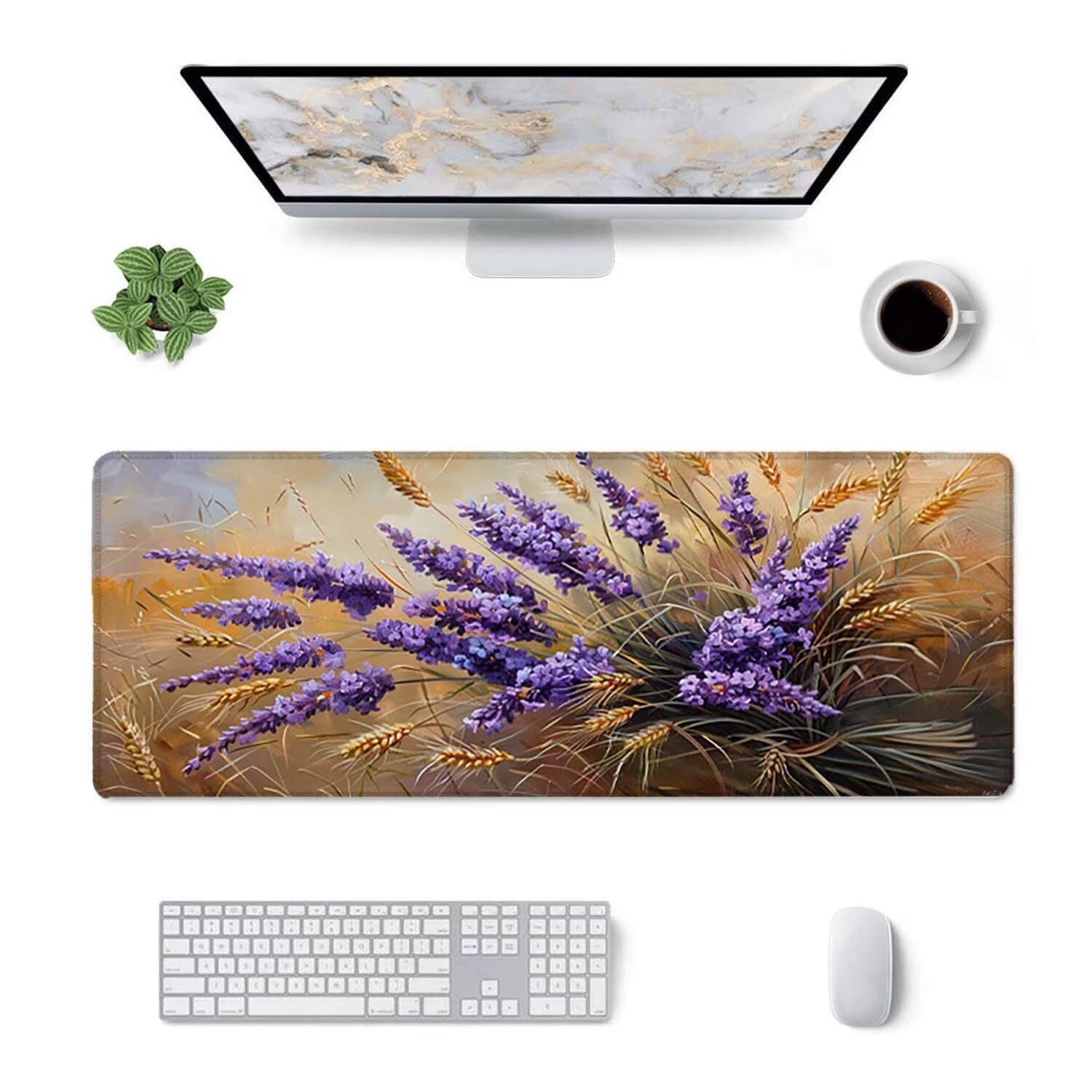 Tapis de Souris Gaming XXL (1200x600mm) - Grand Tapis Bureau Antidérapant Étanche Bords Cousus Caoutchouc Naturel pour Gamer PC Portable Bureau - Précision Vitesse Confort Fleurs de Lavande G-902