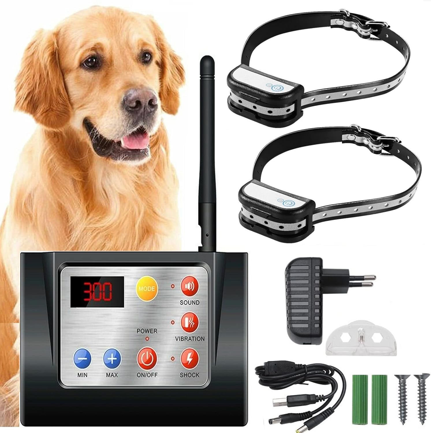 Wireless Dog Fence, Electric Pet Containment System 2-in-1, Adjustable Range 100-990ft,IPX7 Waterproof,Rechargeable Training Collars, 6 Level Vibration,Beep,Shock, Harmless for Dogs,for2dogs