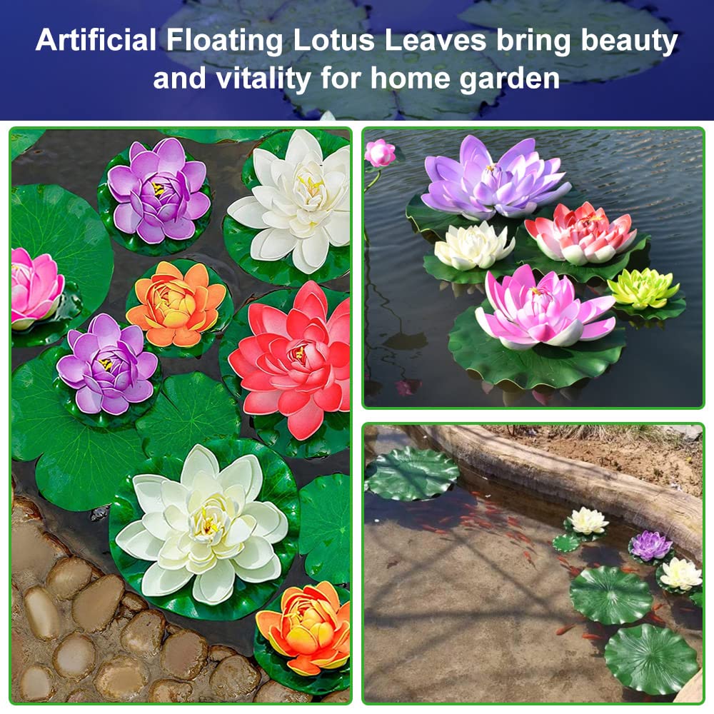 Foglie Di Loto Artificiali Molain - 8 Pezzi Ninfee Galleggianti In Schiuma Per Laghetti E Acquari - Foto 9