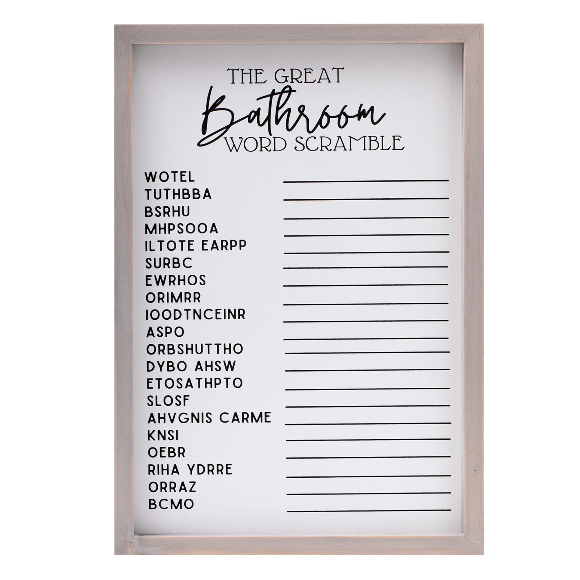 Athena's Elements Bathroom Word Search Sign, Crossword Bathroom Rules Wall Decor, Modern Rustic Wall Art Home Decoration, Farmhouse Wooden Frame and Funny Sign,11x16 Inches