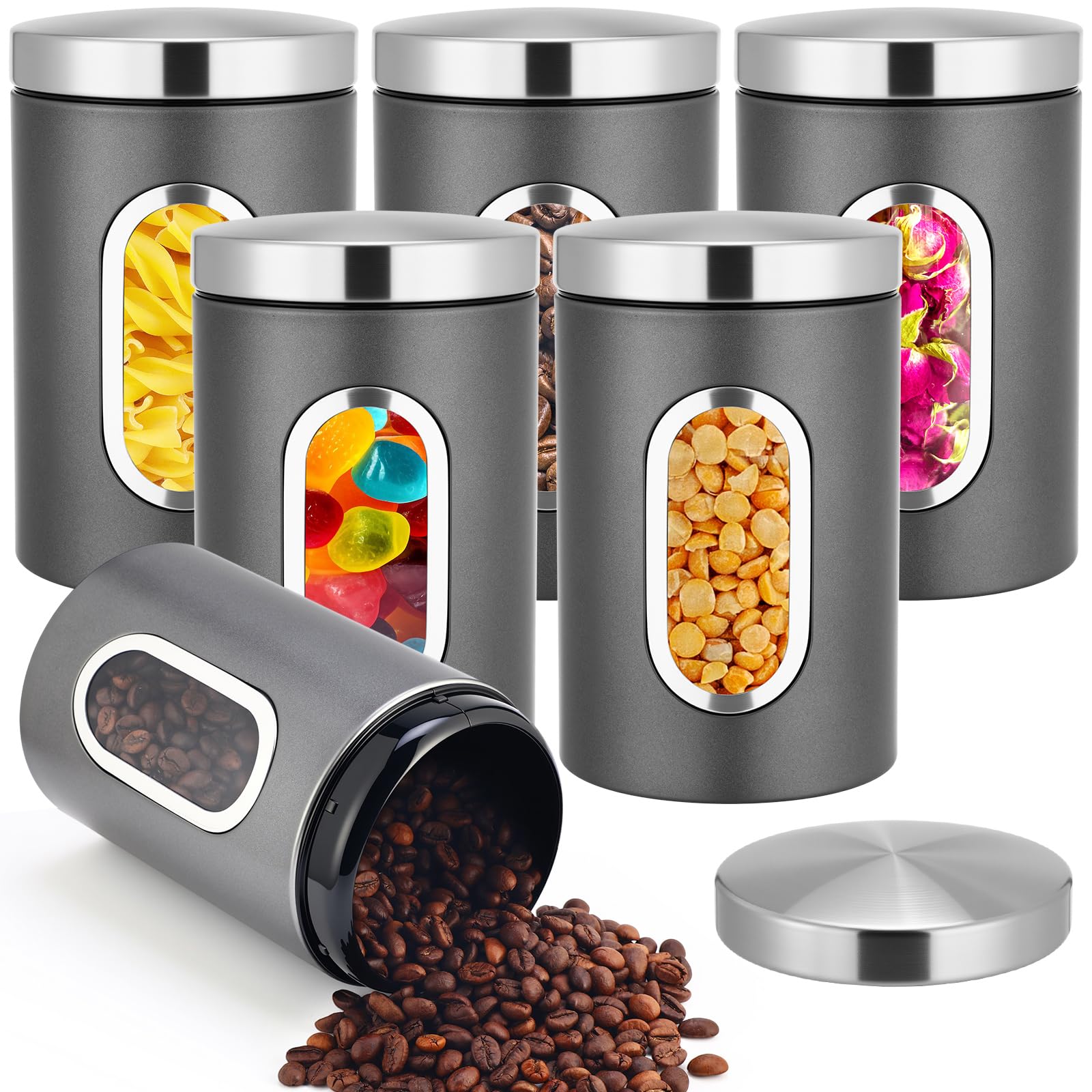 Amazon.com: Zopeal 6 Pack Graphite Canisters Sets for Kitchen 50oz