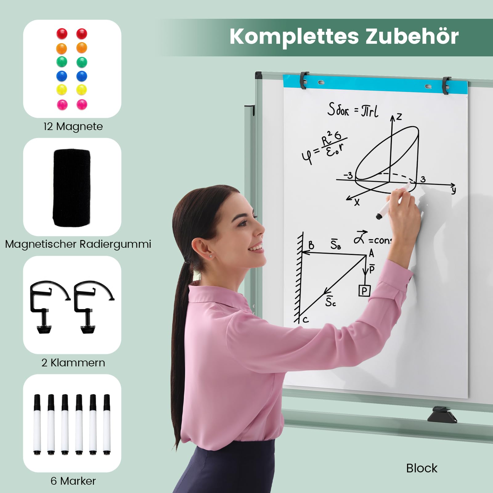 GOPLUS 120x90cm Mobiles Whiteboard mit Ständer & Flipchart, Höhenverstellbares doppelseitiges Whiteboard mit abschließbaren Rollen, um 360° drehbare magnetische Tafel mit Alurahmen & Zubehör(Grün)
