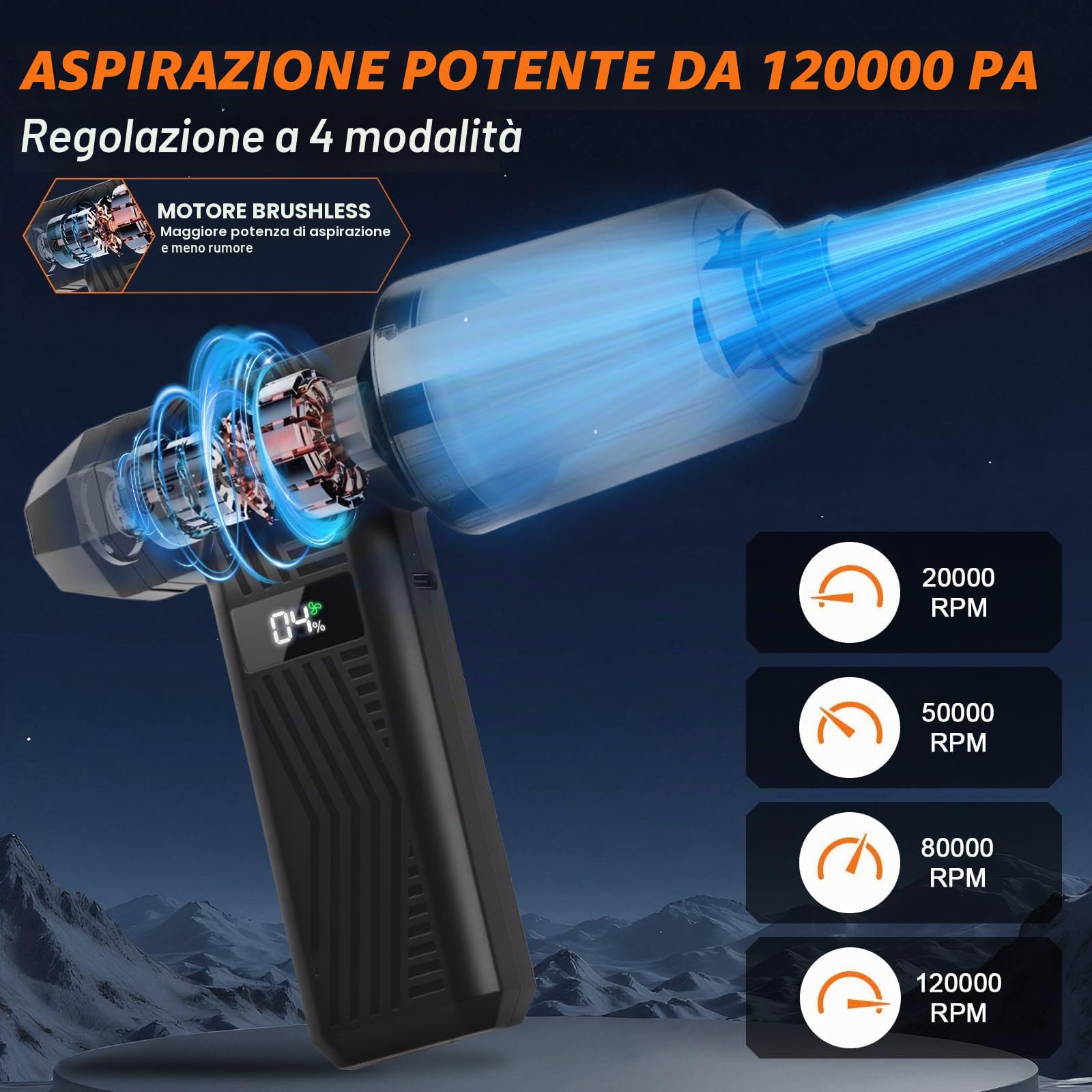 Soffiatore a Batteria Aspiratore 120000RPM, 4 Velocità Aria Compressa Air Duster Ricaricabile Soffiatore Aspiratore a Batteria Portatile per PC e Tastiera Peli di Animali Ufficio Auto