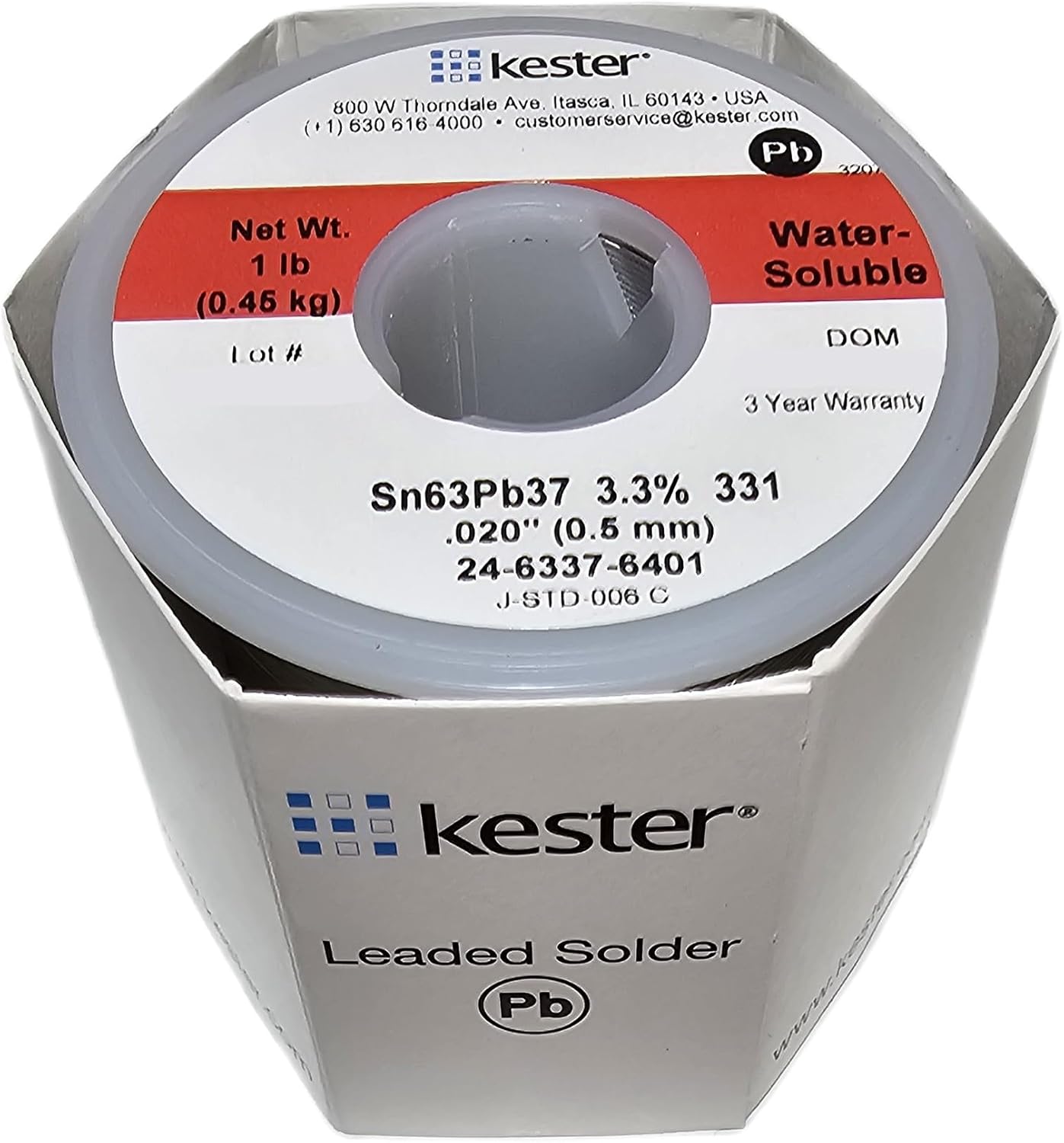 Kester 331 Lead Solder Wire - 1 lb - 0.02 in Wire Diameter - Sn/Pb Compound - 37 % Lead Content - 24-6337-6401 [PRICE is per POUND]