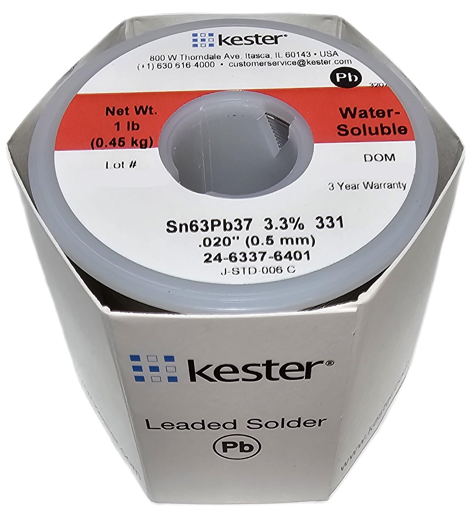 Kester 331 Lead Solder Wire - 1 lb - 0.02 in Wire Diameter - Sn/Pb Compound - 37 % Lead Content - 24-6337-6401 [PRICE is per POUND]