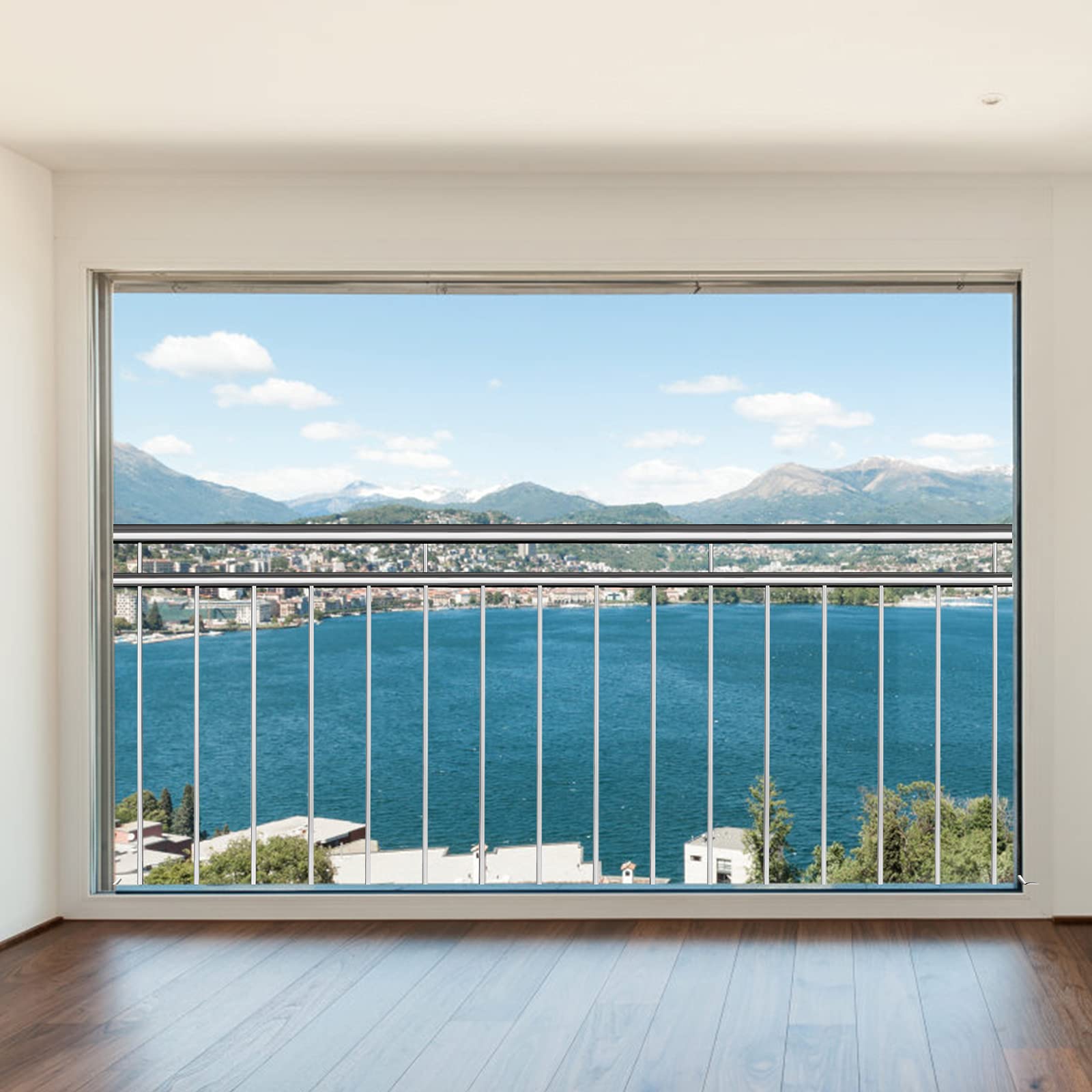Aufun Balcone francese, 184 x 90 cm, ringhiera in acciaio inox, ringhiera con 14 barre di riempimento, ringhiera per balcone, ringhiera per finestre esterne