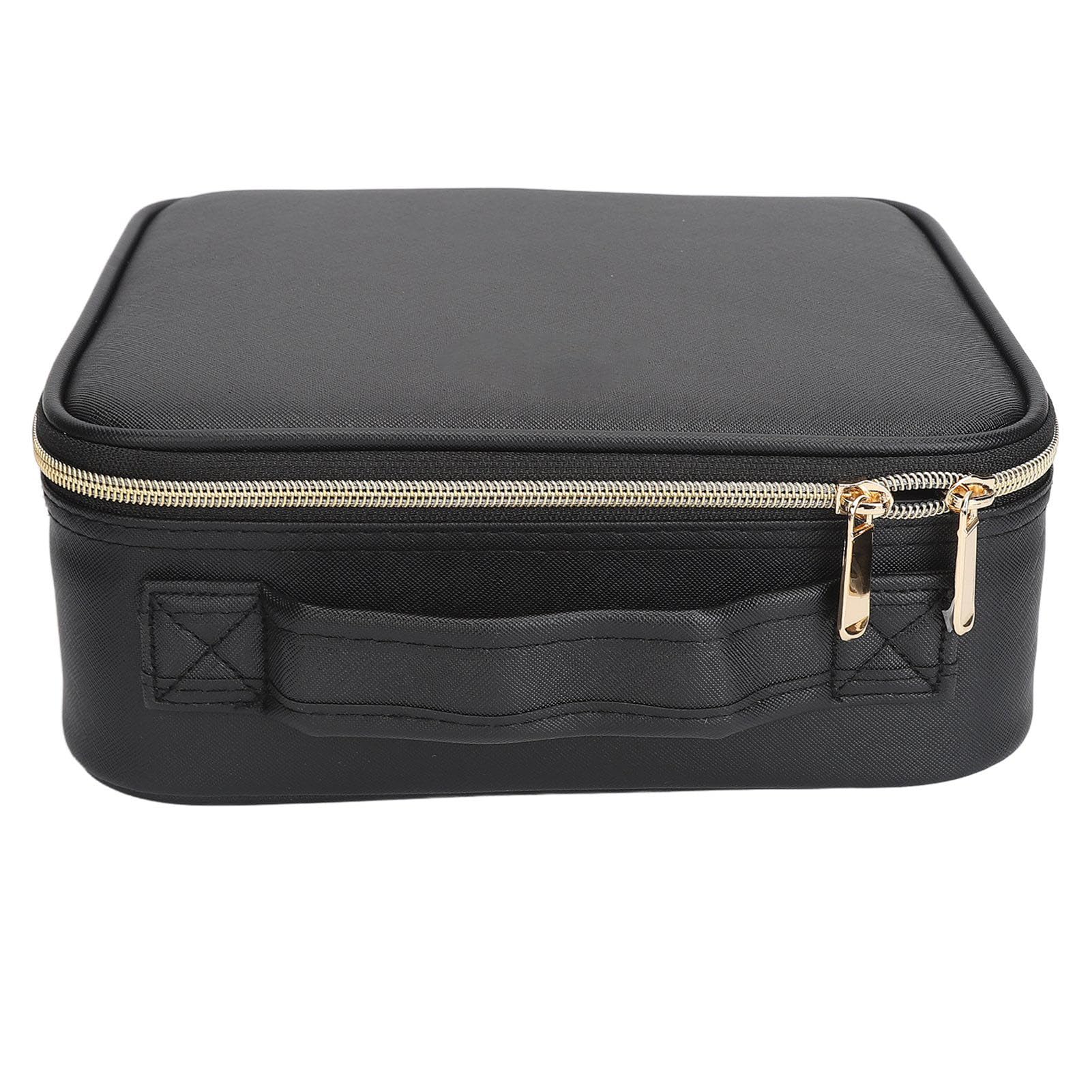 Custodia per trucco con specchio Borsa organizer per cosmetici viaggio professionale grande illuminata Luminosità regolabile 3 luci colorate Pelle PU 6 divisori 26x23x11 cm (Nera)