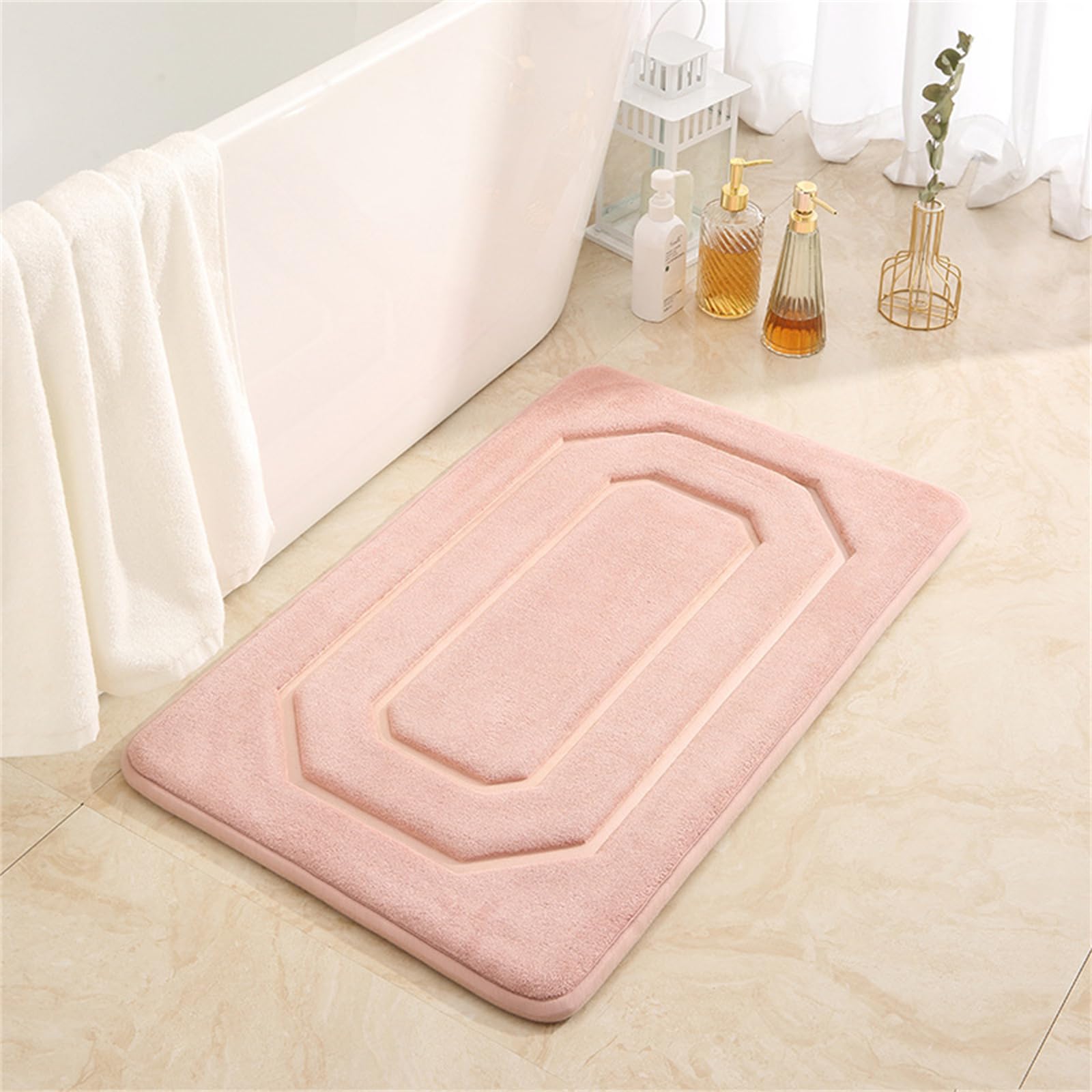 Set di tappeti da bagno morbidi in memory foam, ultra assorbenti, per lavello e doccia, 2 pezzi, colore: rosa, 40 x 60 cm