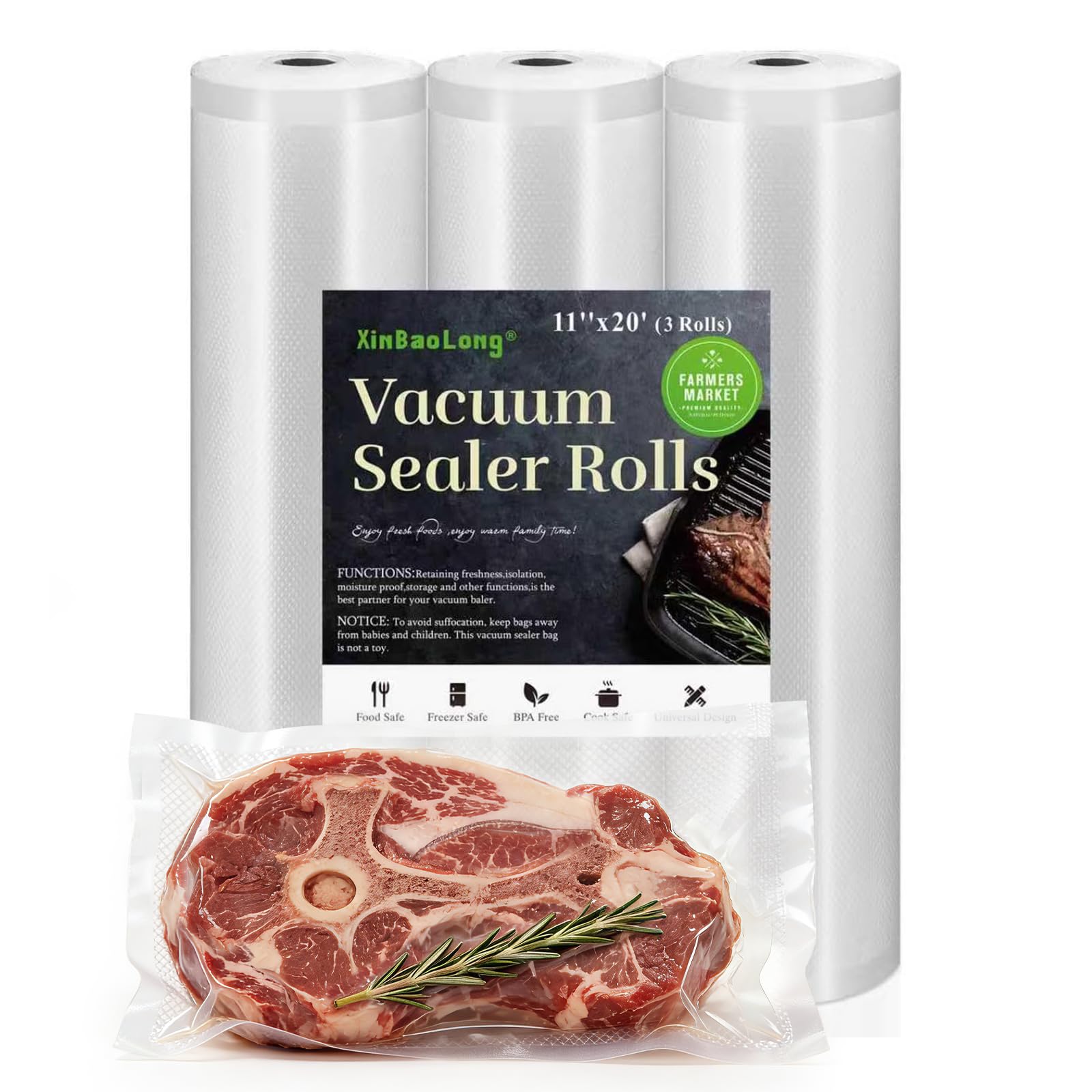 Kitchen Essentials, Vacuum Sealer Bags 3 Rolls 11"x20' Freezer Bags, 60Feet | Kitchen Com…