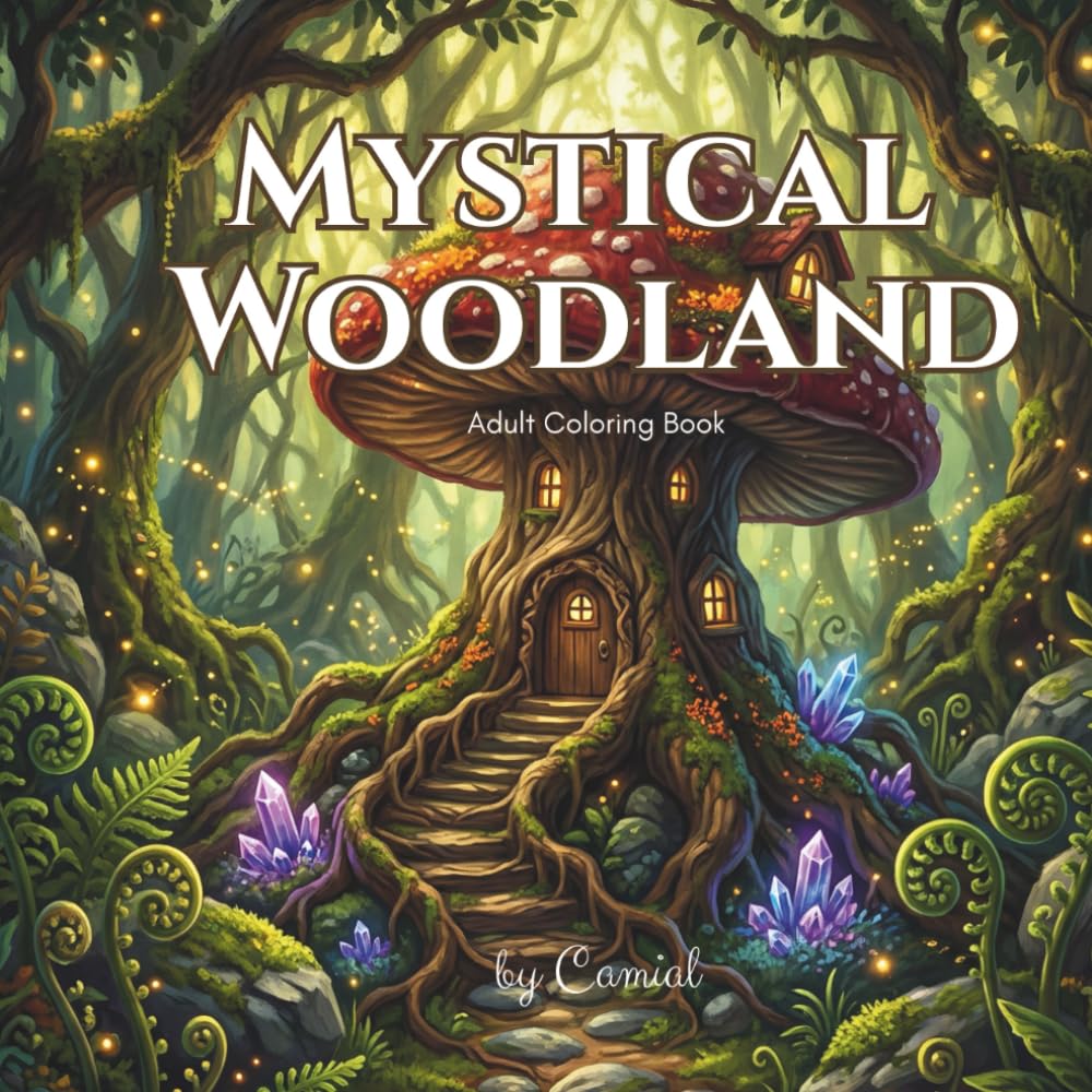 Mystical Woodland: An Intricate Fantasy Adult Coloring Book Featuring Enchanted Fairy Homes, Ancient Woodland Secrets, and Magical Mushroom Houses for Stress Relief and Relaxation