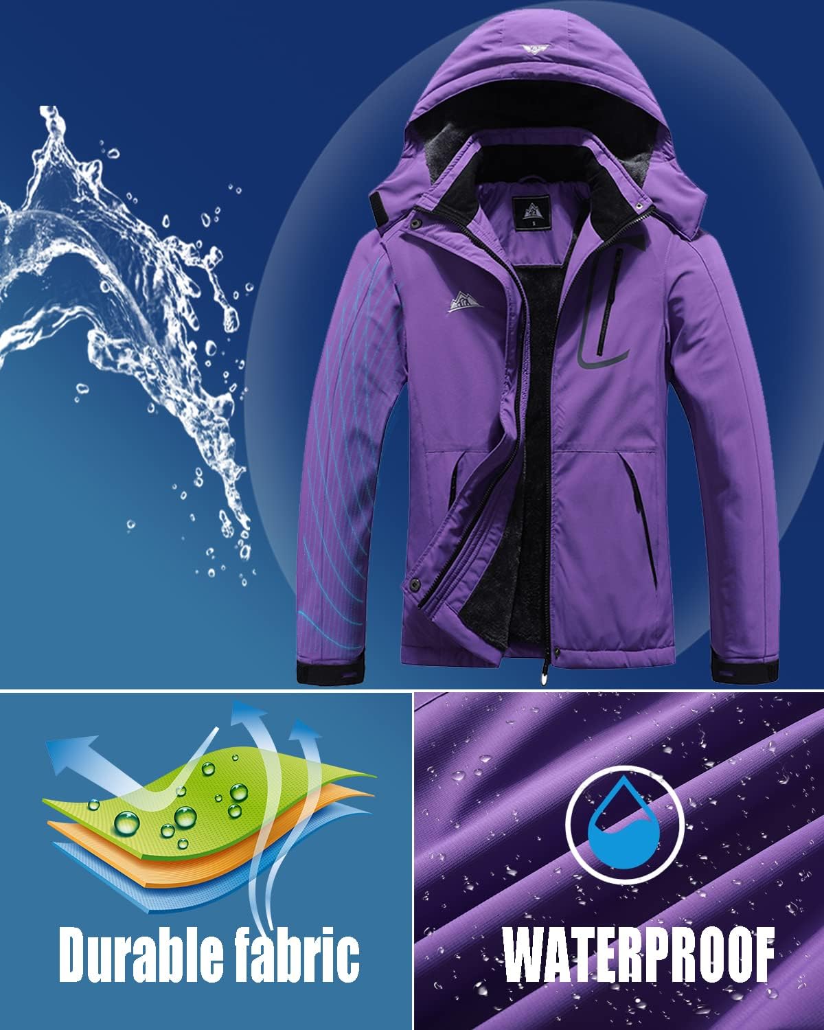 MOERDENG Women's Waterproof Ski Jacket Warm Winter Coat Outdoor Windbreaker Hiking Snowboarding Jacket - Image 4