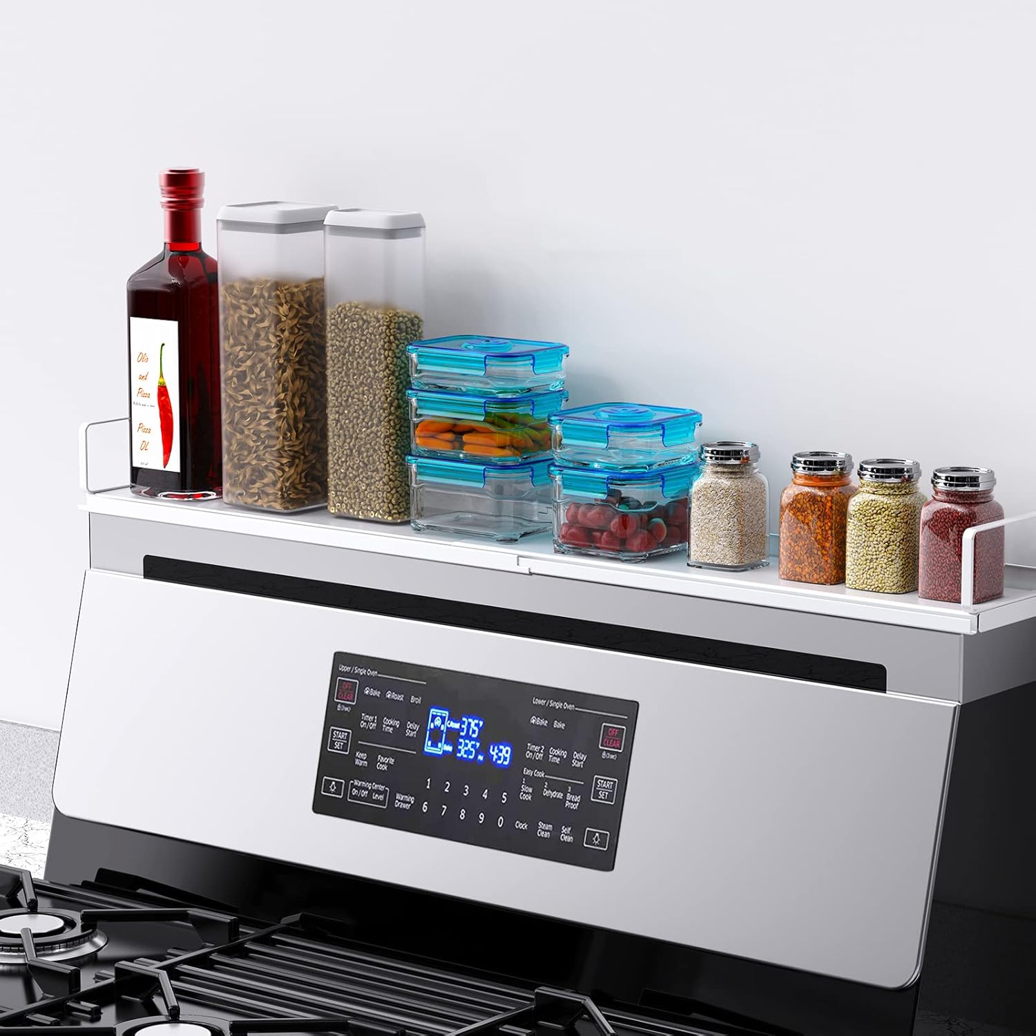 Bumusty Expandable 30" Stove Top Shelf, Spice Rack Kitchen Shelf, Oven