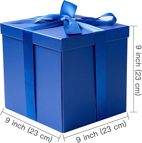 Miniatura 3 de RUSPEPA Caja de regalo de cumpleaños mediana con tapas cinta y papel de seda caja de regalo plegable 1 unidad 9 x 9 pulgadas azul rey