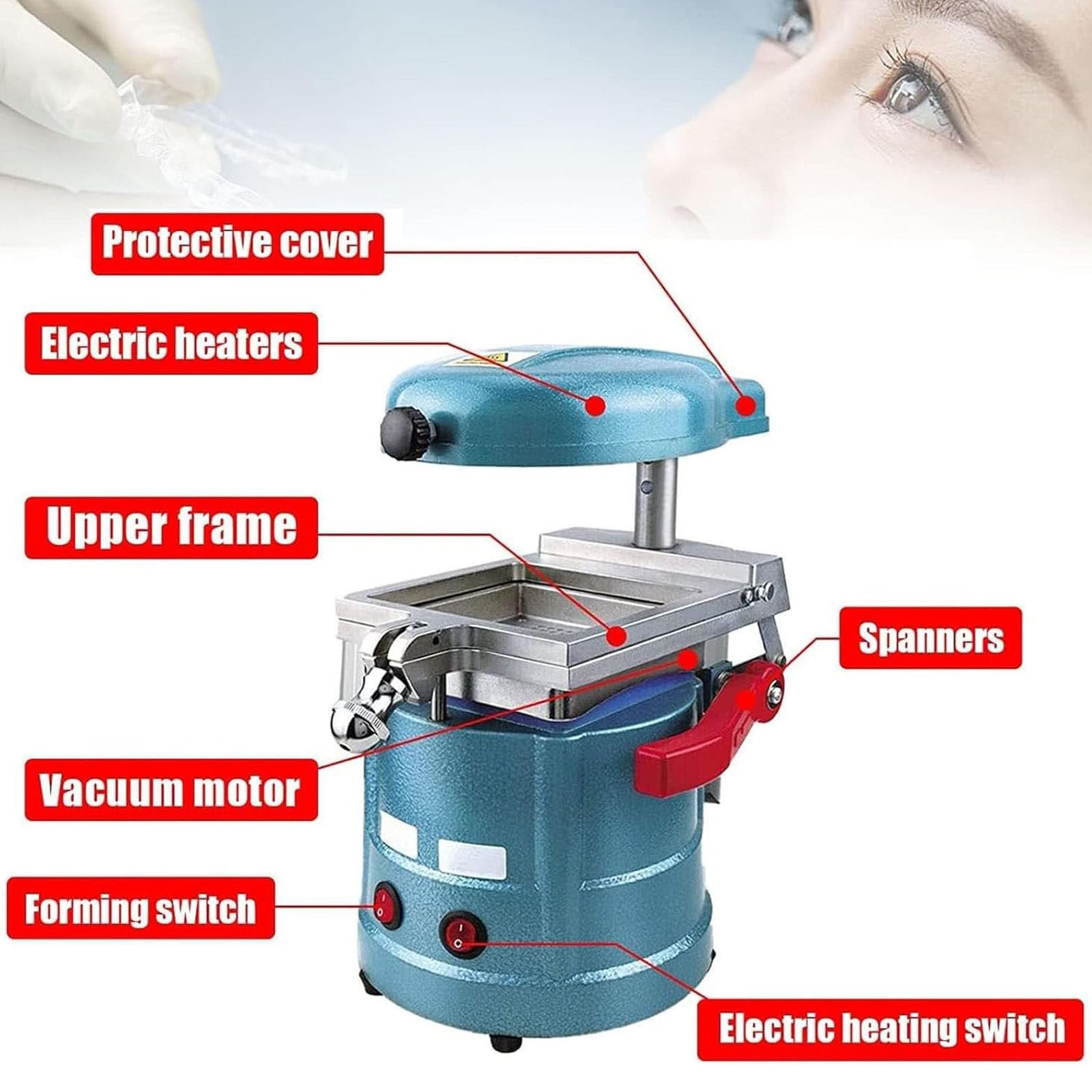 1000 W Dental-Vakuumformmaschine, Former-Former, Laborausrüstung für Wärmethermoformung, Hochleistungs-Former für einstellbares Material, DIY-Zahnersatz-Kit,220V
