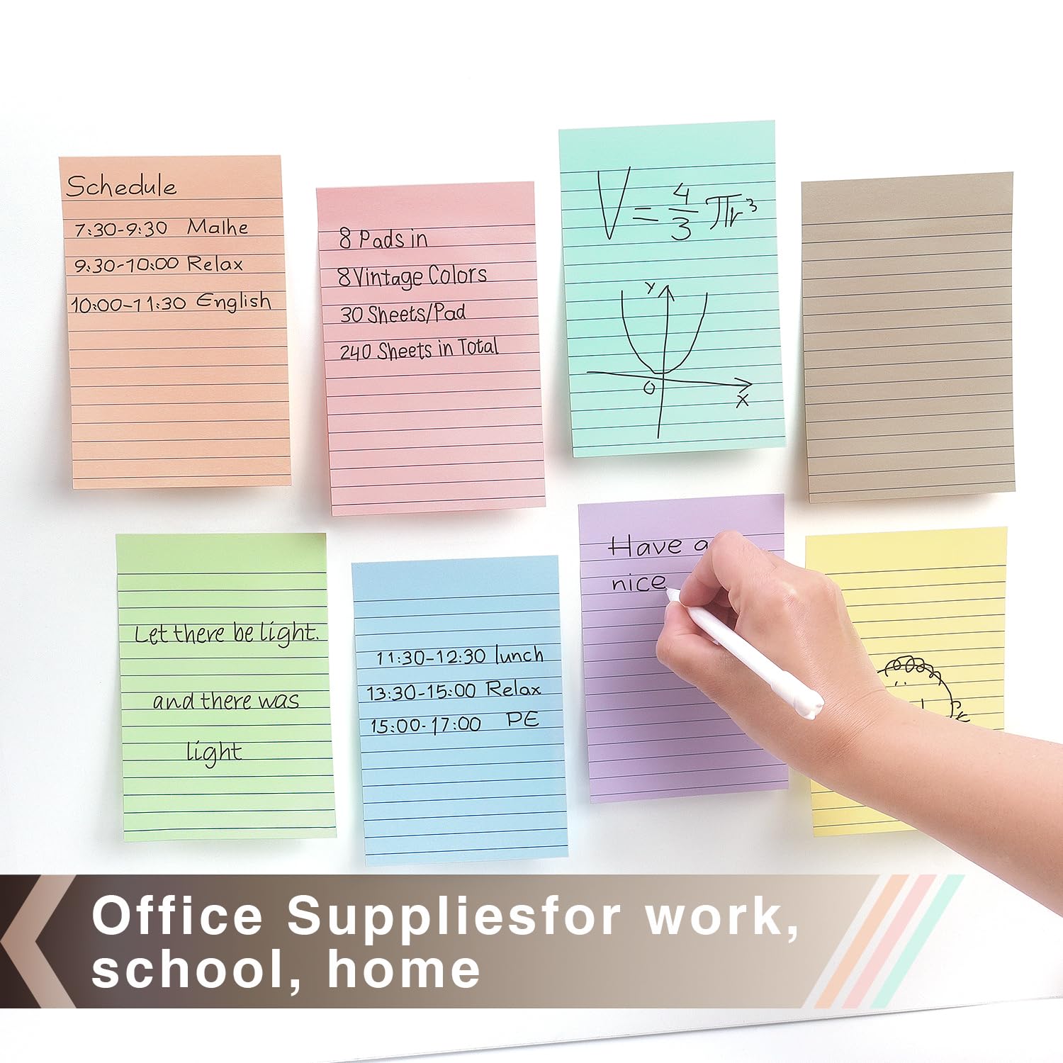4x6 Inch Lined Sticky Notes, 8 Pack, Light Colors, Premium Self-Adhesive Notepads, Large Sticky Pads for Office, School & Home Use, Easy to Use, Reusable & Removable: 8 Pads Light Colors 4x6 in
