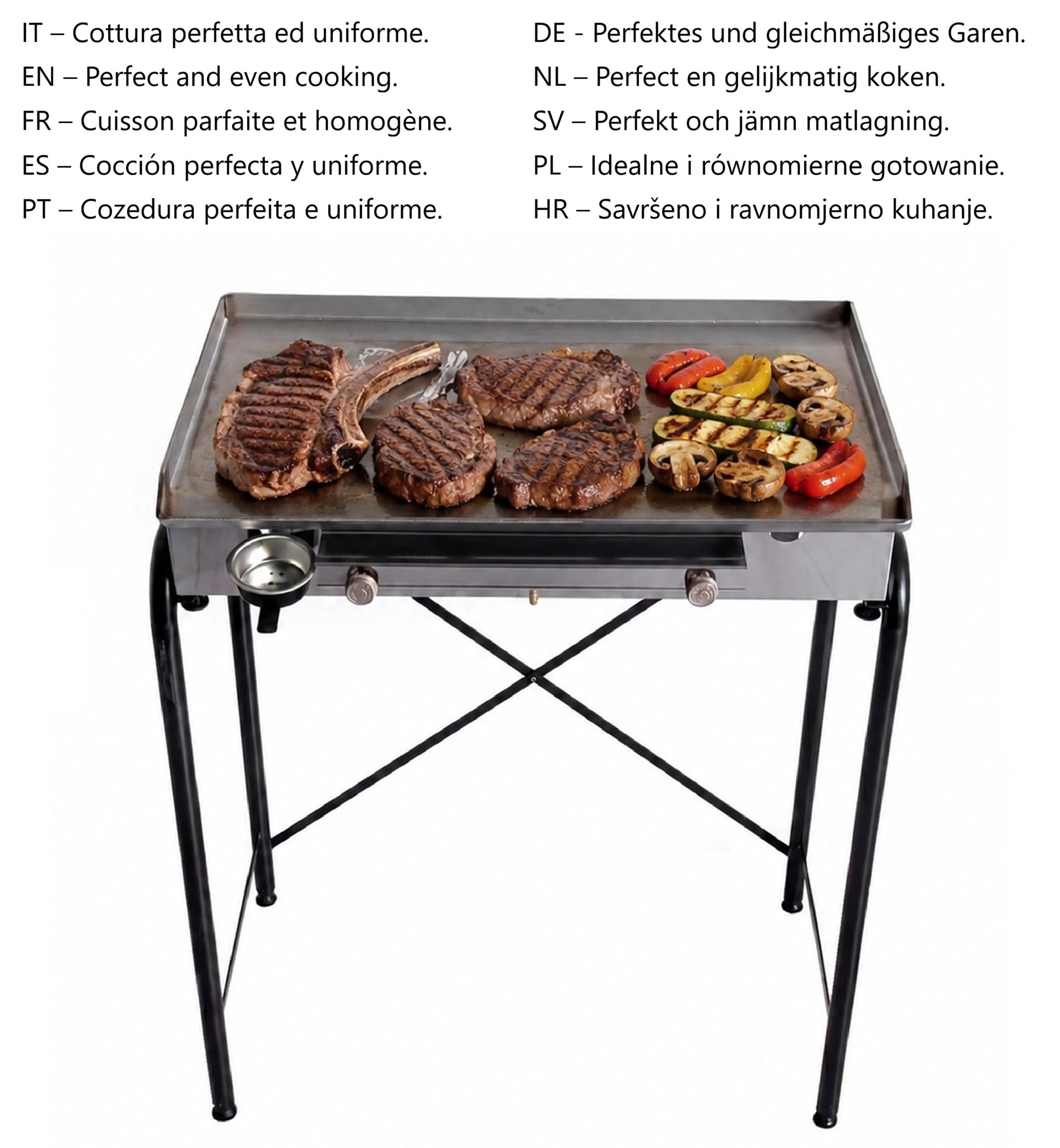 Yelloo - Parrilla Inoxline 810 75x45 cm con placa lisa de acero inoxidable AISI430, BBQ barbacoa de gas con dos quemadores