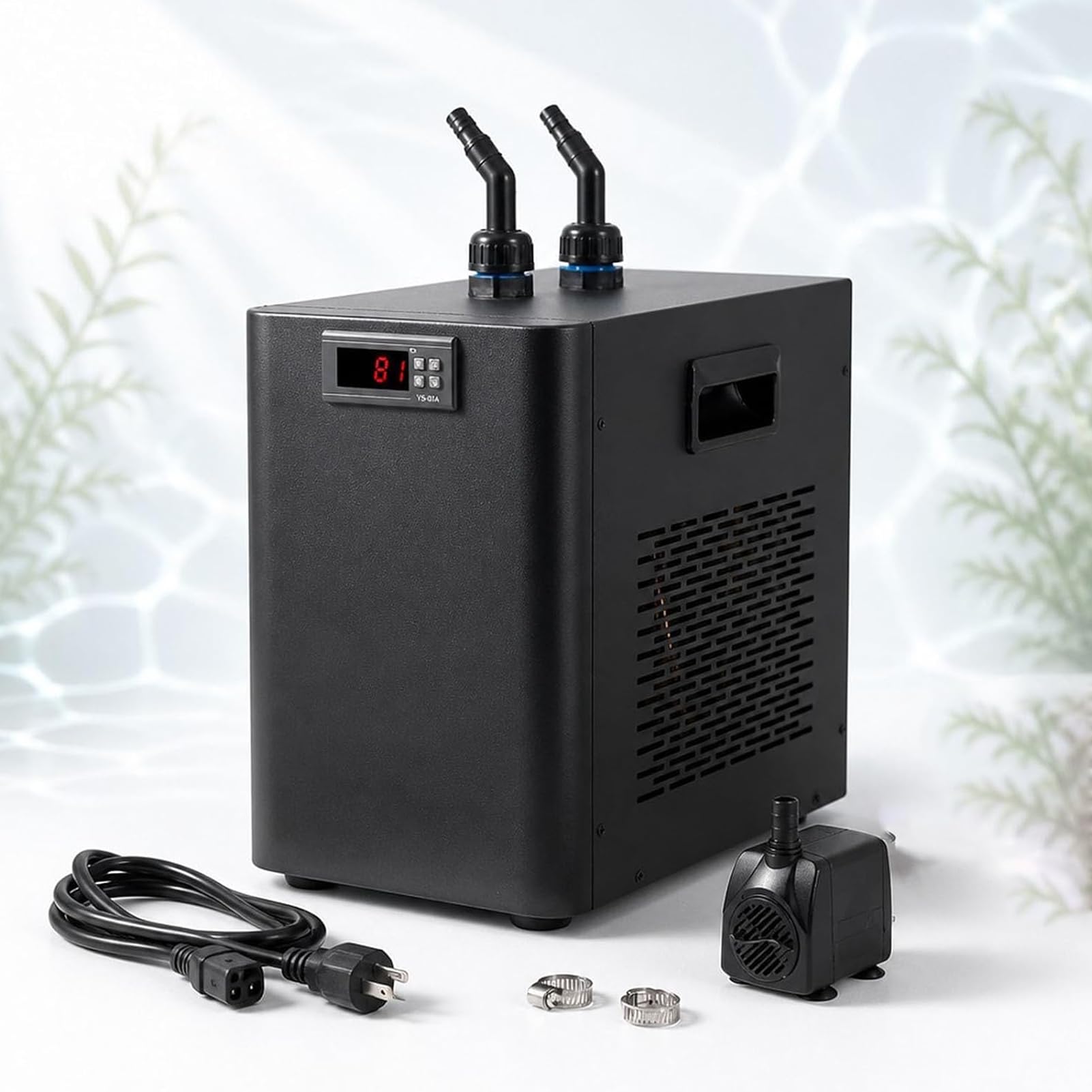 Lyjiangxin Black Compressor Aquarium Chiller 160L/300L/500L, Fish Tank Water Cooling Machine With Pump And Hose, Corrosion-Resistant Titanium Coil For Coral Reef, Jellyfish, Shrimp And Hydroponics
