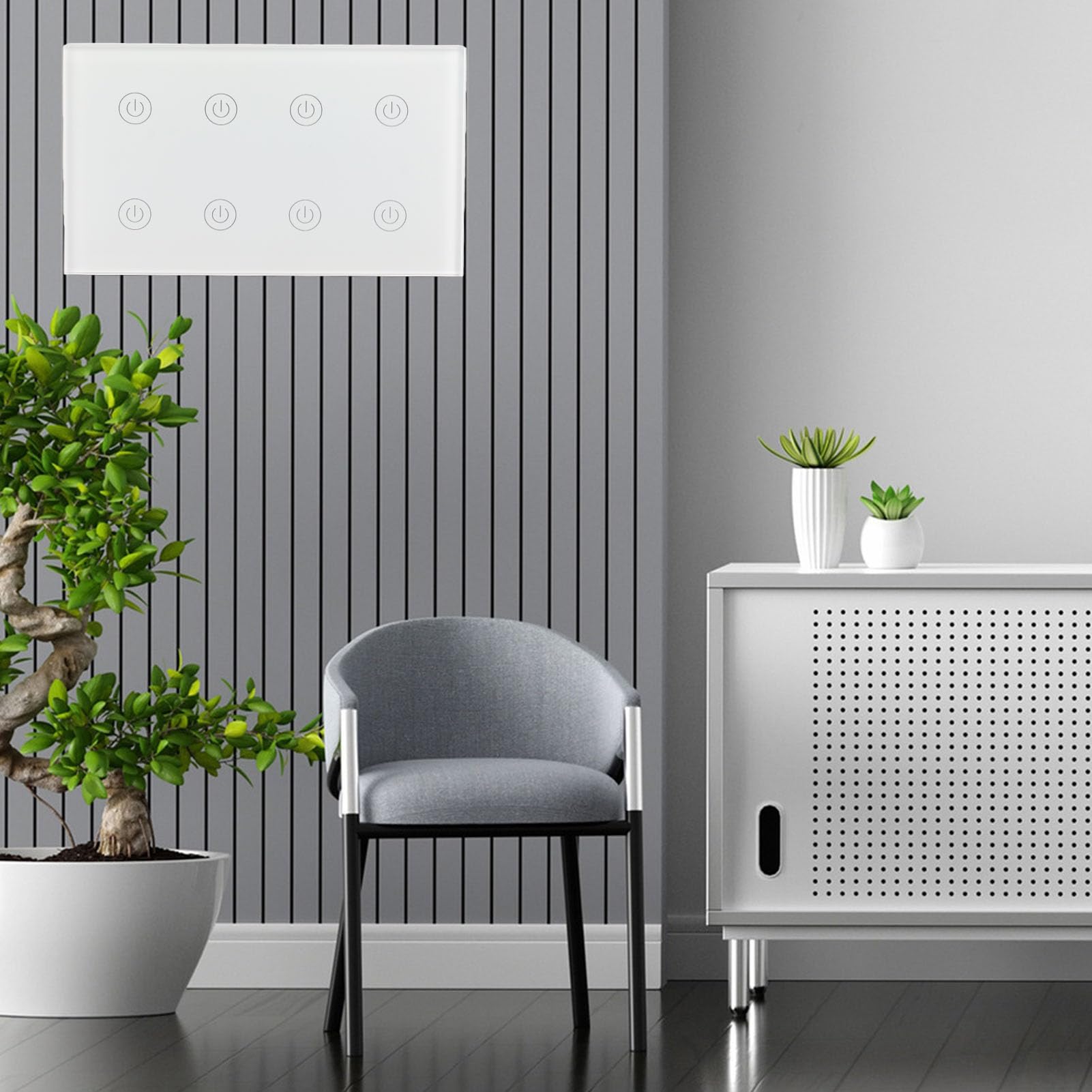 Alomejor Interruptor de Luz Táctil Panel WiFi Inteligente de 8 Bandas, Control Inalámbrico de Alta Sensibilidad para Automatización del Hogar, AC100-240V