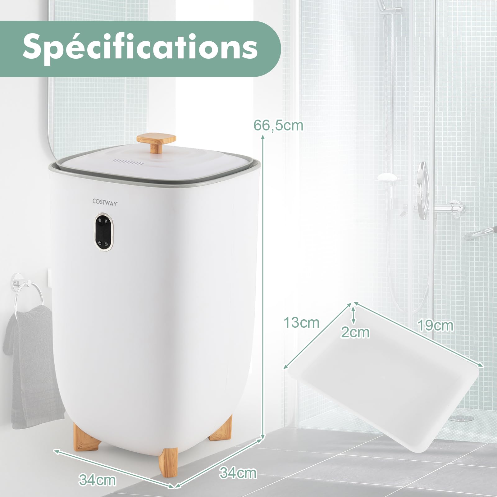 COSTWAY Chauffe-Serviettes 35L, Sèche Serviettes Portable pour Salle de Bain avec Arrêt Automatique, Minuterie&Mode Séchage, Plateau à Arômes, Seau Chauffant pour Peignoirs Spa Couvertures
