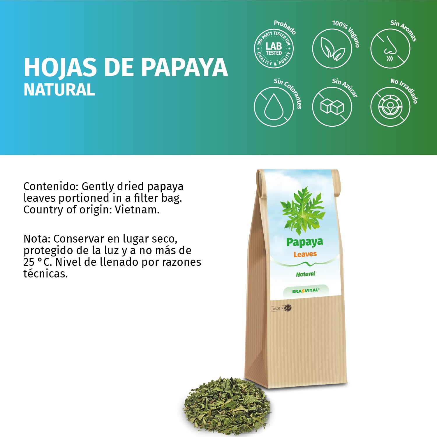 Papaya Tee gefriergetrocknete Blätter mit Stängel in Premiumqualität (500 g (1er Pack))