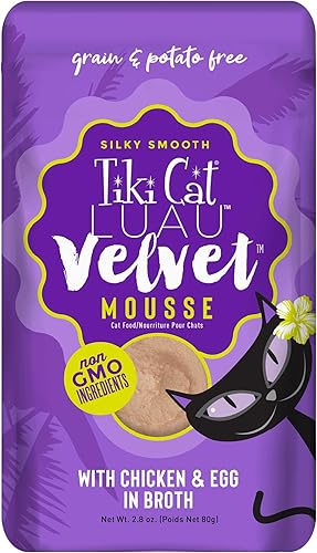 Tiki Cat Velvet Mousse - Alimento húmedo sin granos con una textura suave para gatos adultos y gatitos